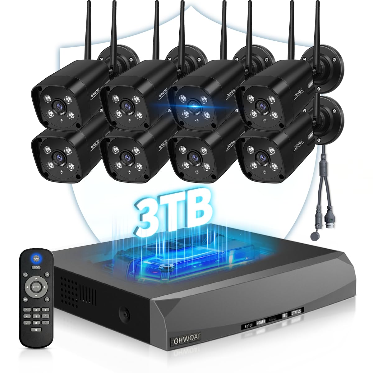 Dual Antennas & 130Wide AngleWireless Security Camera System Outdoor, Wireless Cameras for Home Security with Expandable 16CH 4K