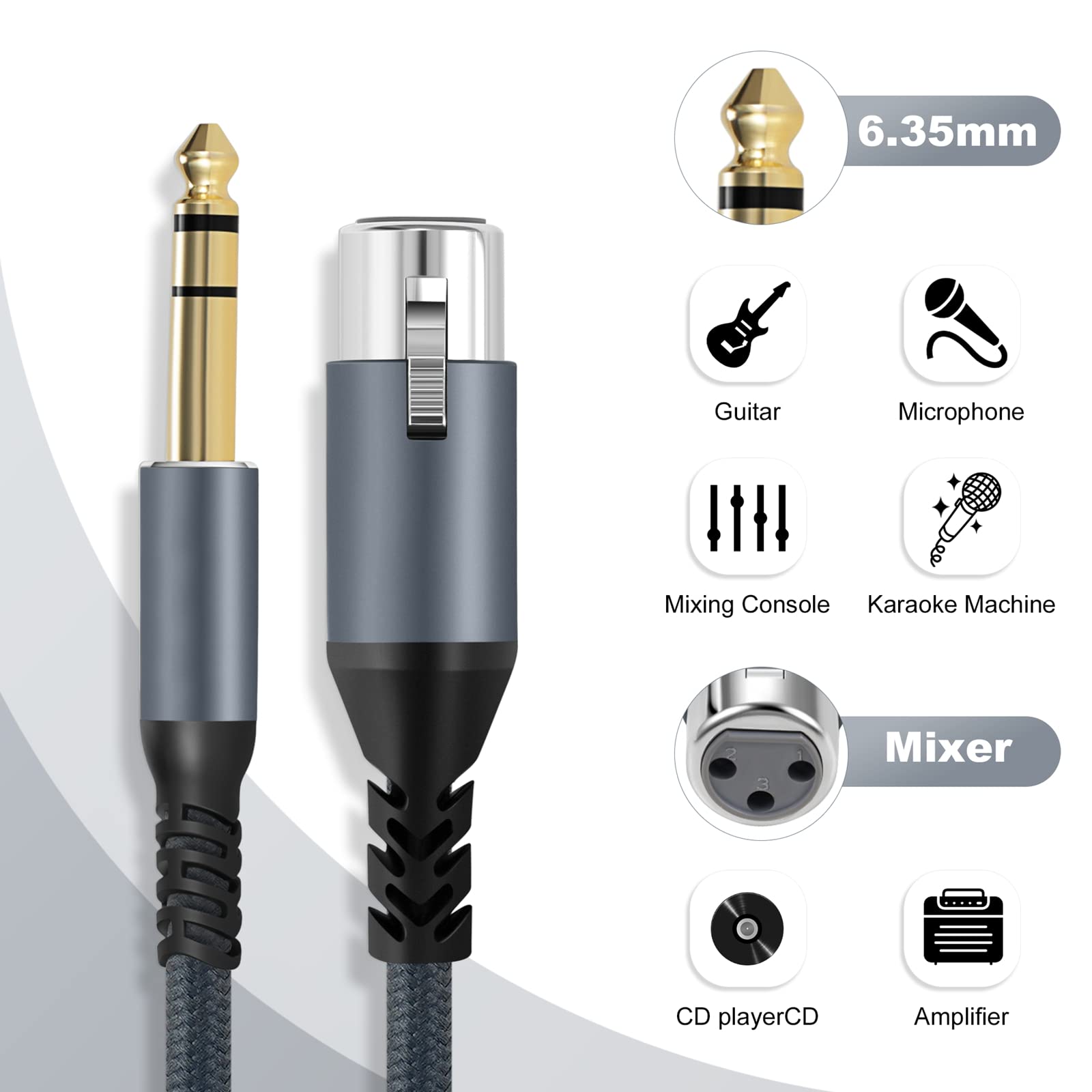 Twozoh Short Xlr Female To 1/4 Trs Cable 1Ft, Braided 6.35Mm Stereo Jack Balanced To 3Pin Xlr Cable For Microphone (30Cm / 0.3M)