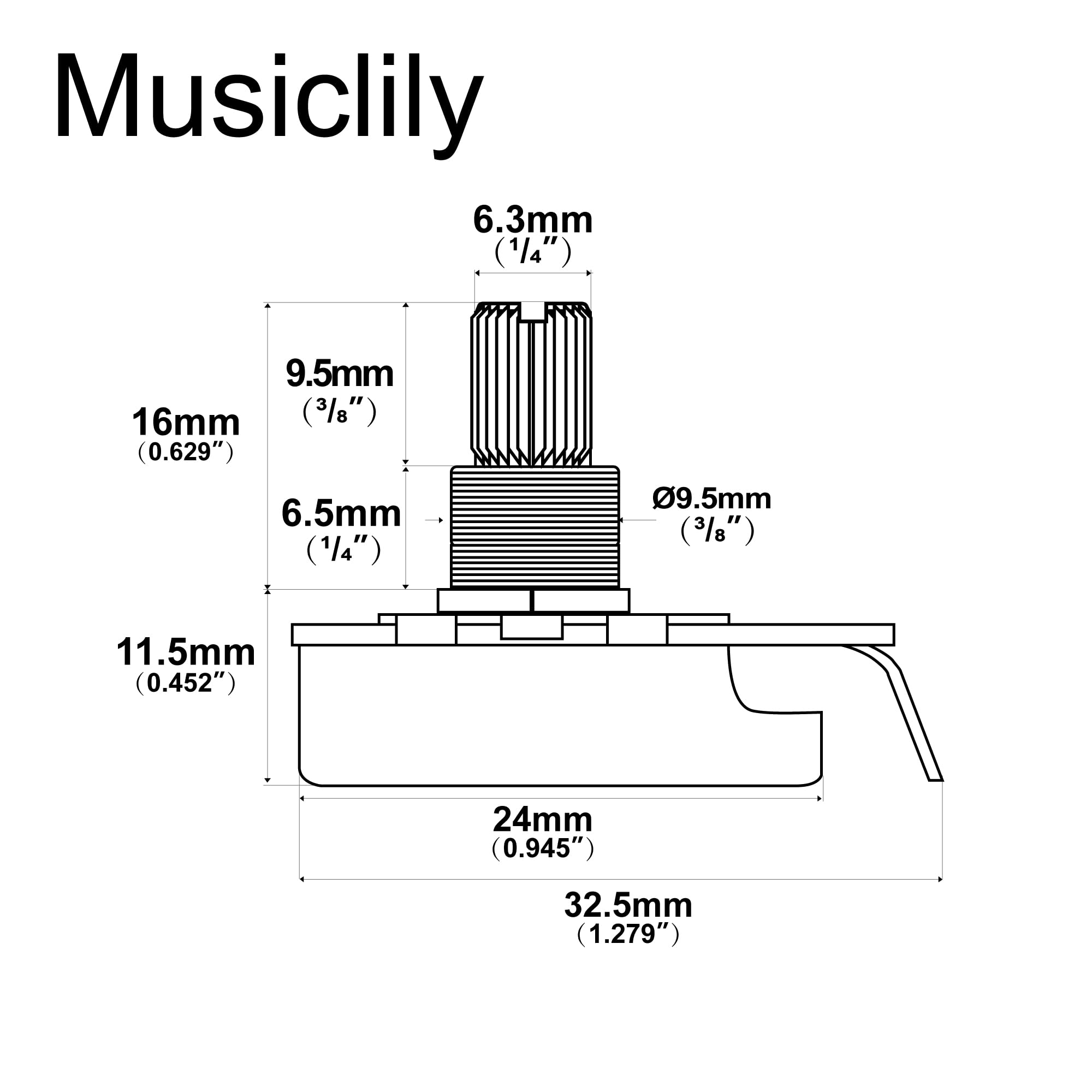 Cts A1M Inch Size Fine 24 Spline Split Nylon Shaft Short Bushing Pot Audio Taper Potentiometer For Jazzmaster Style Electric Gui