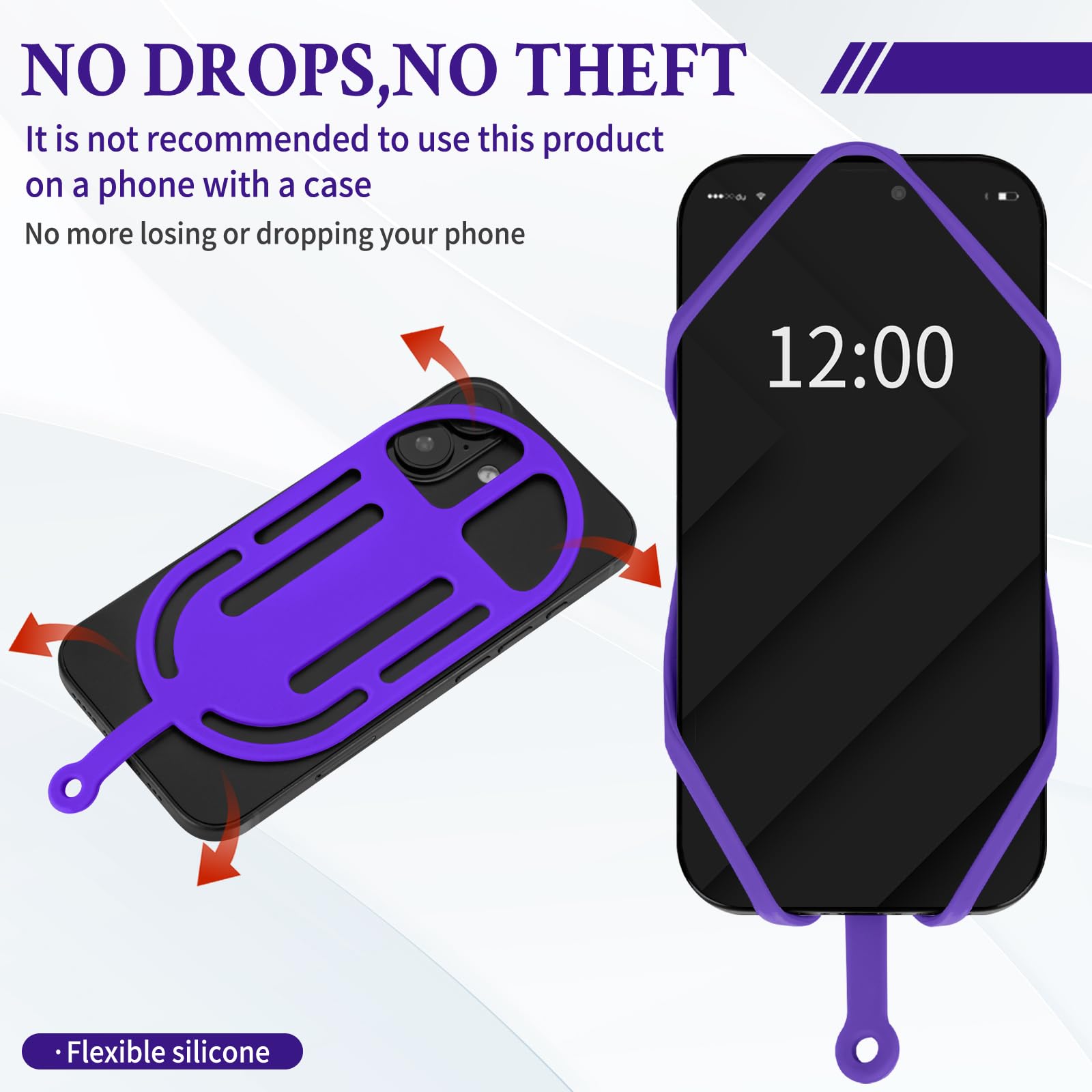 Hotemia Silicone Phone Lanyard Holder With Carabiner, Universal Phone Strap,Anti-Theft Phone Case With Retractable Tether (Purpl