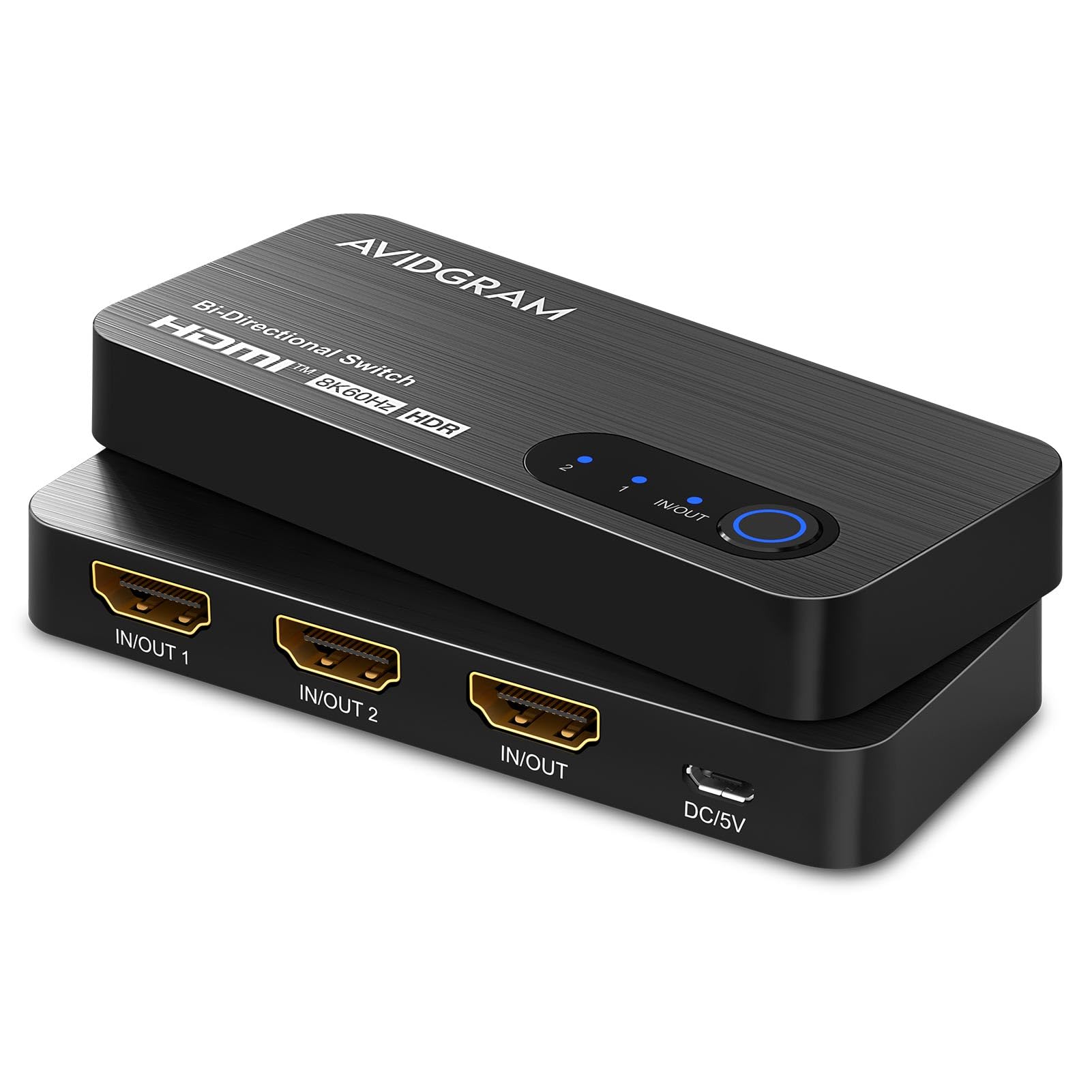 Hdmi Switch 8K@60Hz Splitter, Avidgram Bidirectional Hdmi Switcher 2 In 1 Out, Splitter 1 In 2 Out, Support 4K@120Hz, Compatible