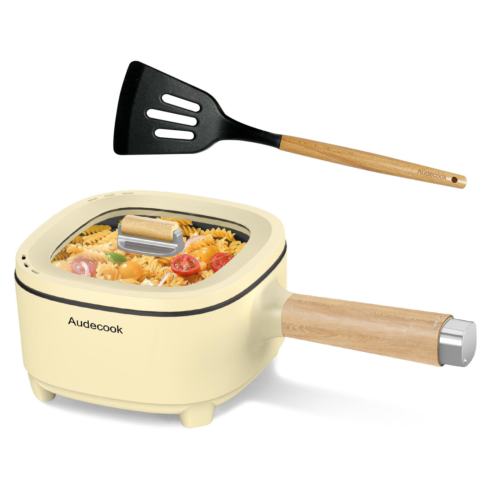 Audecook Hot Pot Electric 2L, Cermic Glaze Non-Stick Frying Pan 8 Inch, Portable Travel Cooker for Ramen/Steak/Fried Rice/Oatmea
