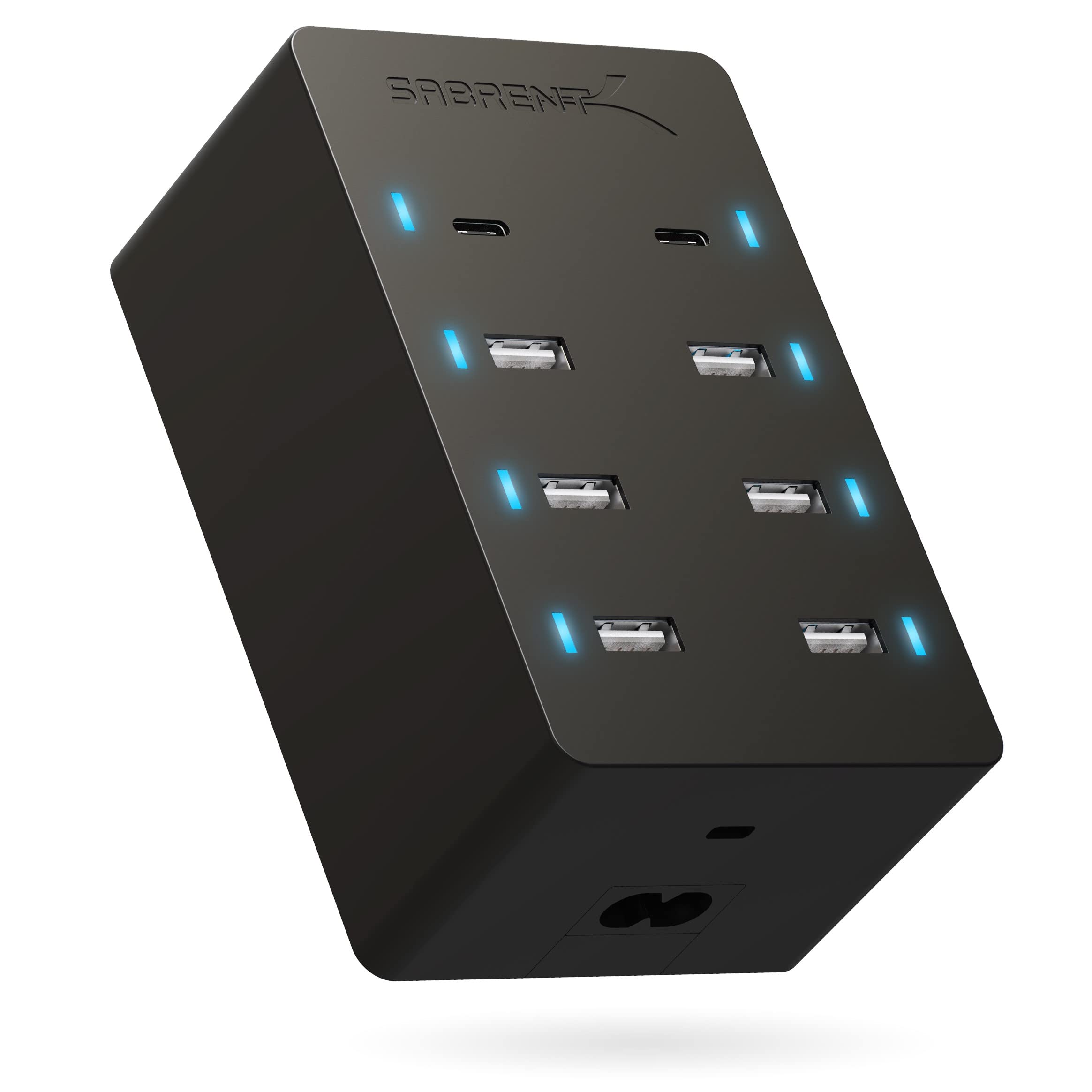 Sabrent 100 Watt 8 Port Family Sized Usb Rapid Charger [Ul Certified ] Includes 2 Pd (Power Delivery) Ports (Ax Adpd)