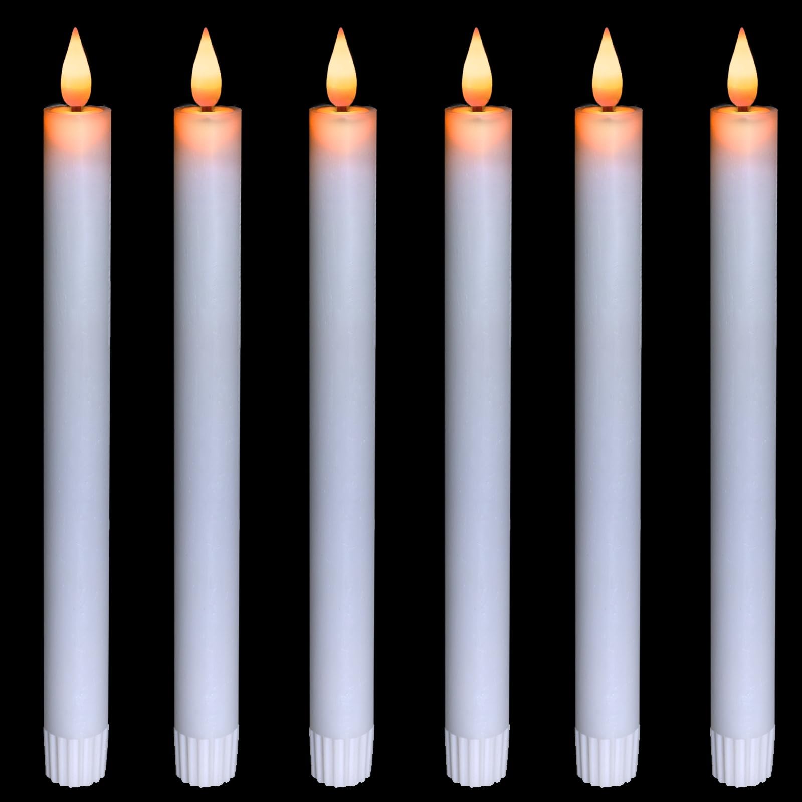 5Plots 6Pcs Real Wax Flameless Taper Candles With Timer, 9.6 Inches Led Candlesticks With 3D Wick, Flickering Flame Battery Oper
