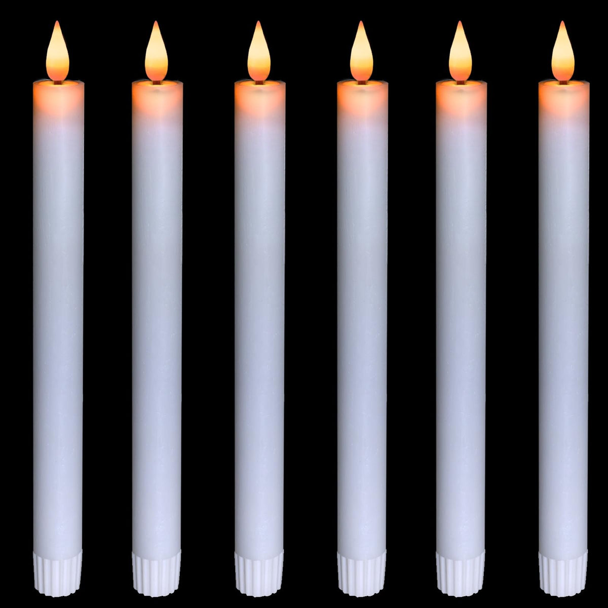 5Plots 6Pcs Real Wax Flameless Taper Candles With Timer, 9.6 Inches Led Candlesticks With 3D Wick, Flickering Flame Battery Oper