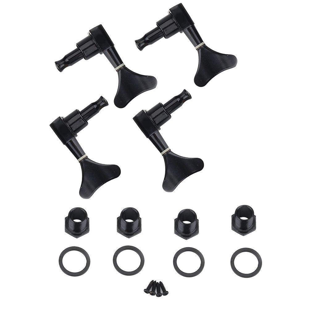 4Pcs Tuning Pegs, 2L 2R Black Closed Zinc Alloy Machine Heads String Tuners For Electric Bass