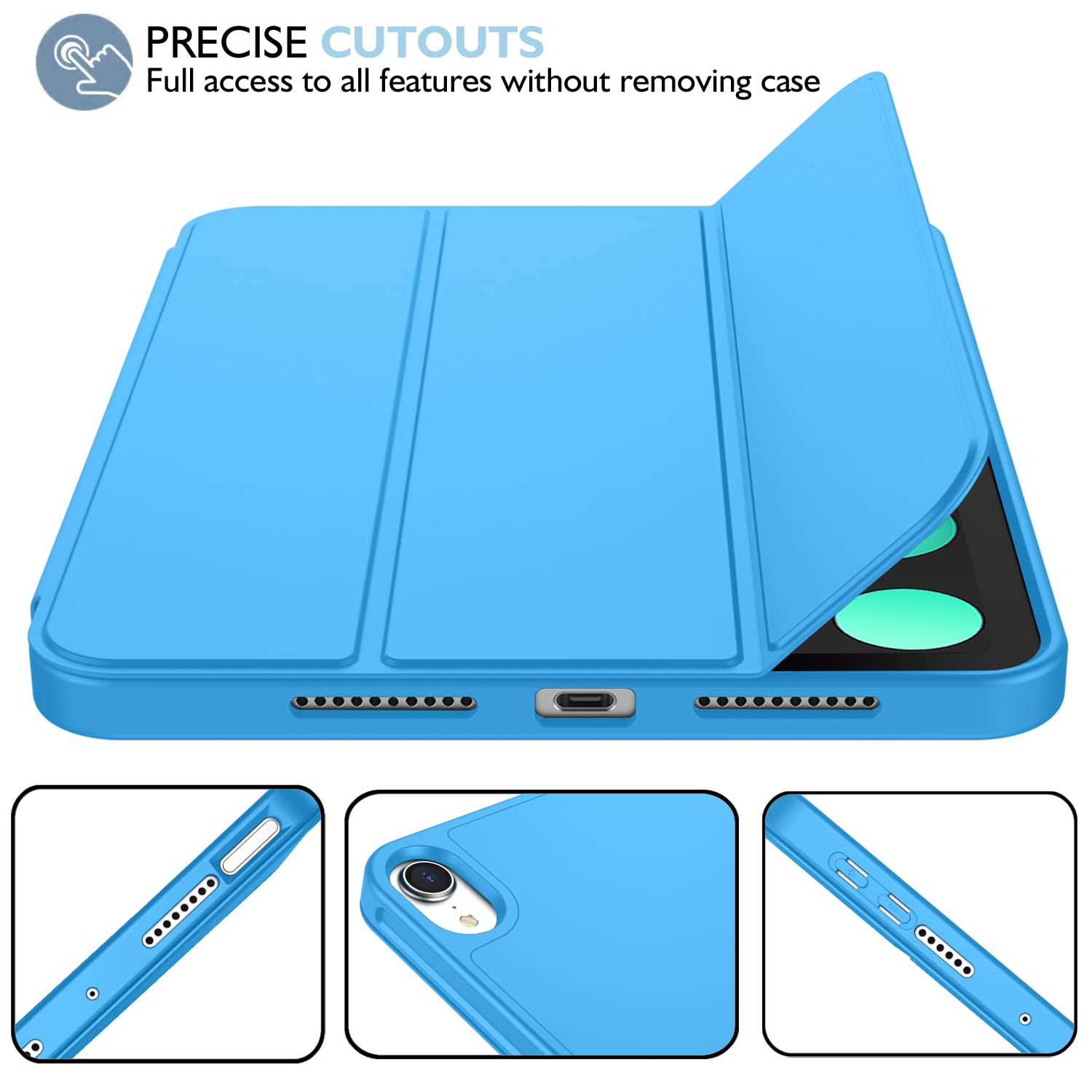 Imieet Ipad Mini 7 Case 2024 (A17 Pro), Ipad Mini 6 Case (8.3 Inch,2021 Model), Ipad Mini 7Th/6Th Generation Case With Pencil Holder, Trifold Stand Smart Case With Soft Tpu Back,Ocean Blue