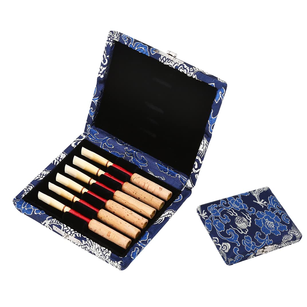 Oboe Case Blue, Against Wooden Silk Cloth Cover Case Holder Storage Box,6Pcs Oboe Reeds Storage