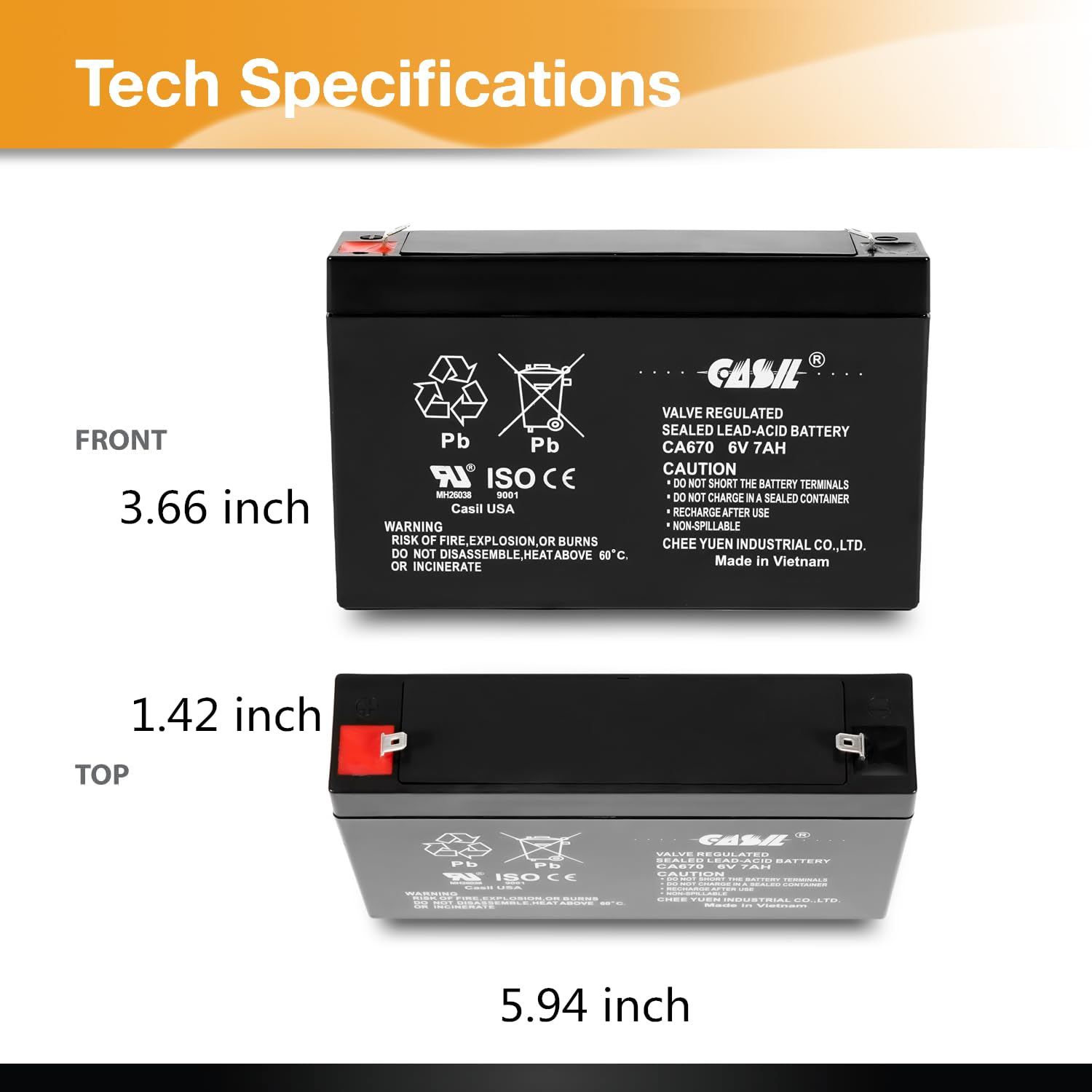 Casil 6V 7Ah Sla Replacement Battery For Enduring 3Fm7 (2 Pack)