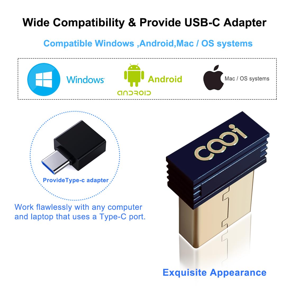 Cooidea Mouse Jiggler, Mini Undetectable Mouse Mover With On/Off Touch Switch, Usb C Adapter,2 Jiggle Modes, Driver Free, Plug A