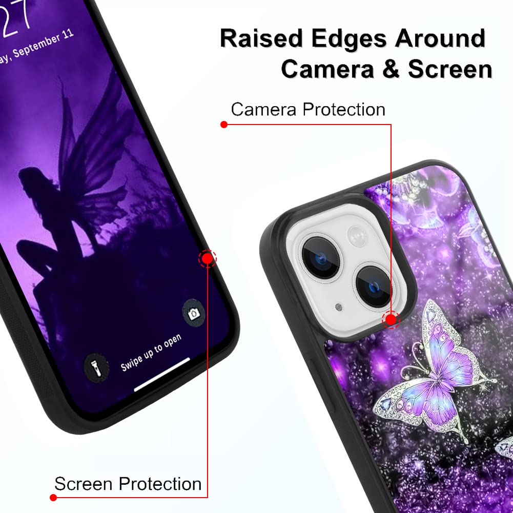 Ook Designs For Iphone 13 Case Glitter Purple Butterfly Nebula Space Design Hard Pc+Soft Tpu Bumper Anti Slip Ultra Thin Cover P