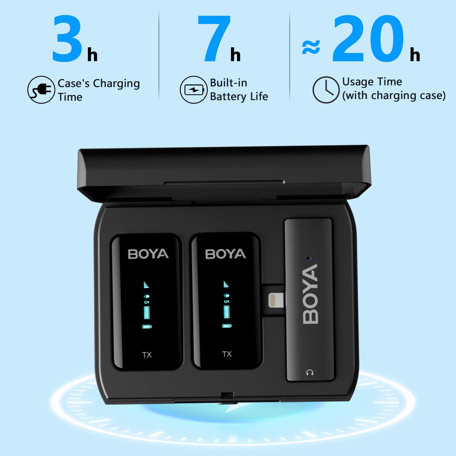 Boya Wireless Lavalier Microphone For Iphone By Xm6 K4 Mfi Lightning Plug Play Dual Microphones With Charging Case Clip On Lapel