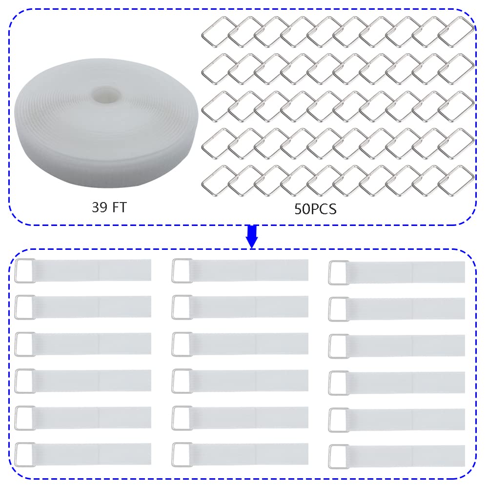 Amsthow 39Ft White Straps 1 Inch Cinch Straps Long Adhesive Adjustable Reusable Storage Nylon Loop Binding Management Cable Ties