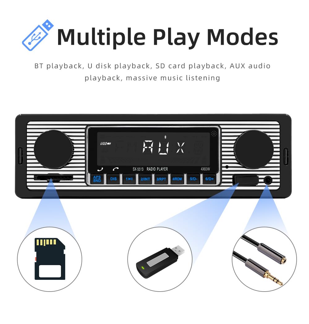 Classic Single Din Car Radio With Car Bluetooth Bt,Car Stereo Fm Radio,Hands Free Calling,Car Mp3 Player,Voice Control,Usb,Sd,Au