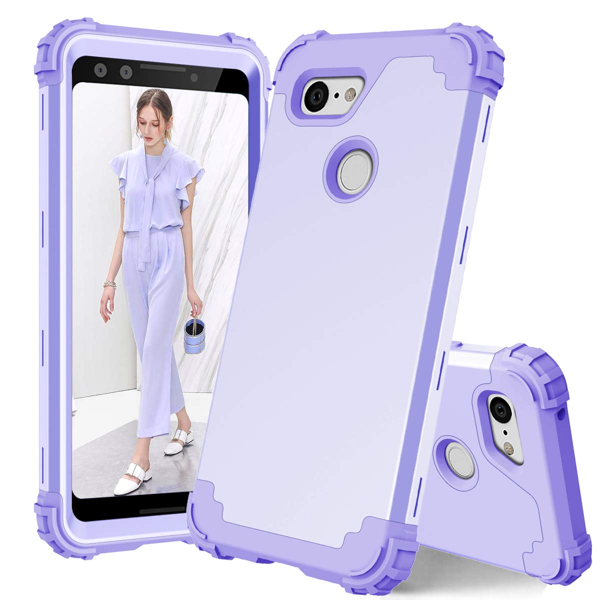 Phone Case For Google Pixel 3 Hard Cover Shockproof Soft Silicone Bumper Hybrid Three Layer Defender Heavy Duty Protective Wirel