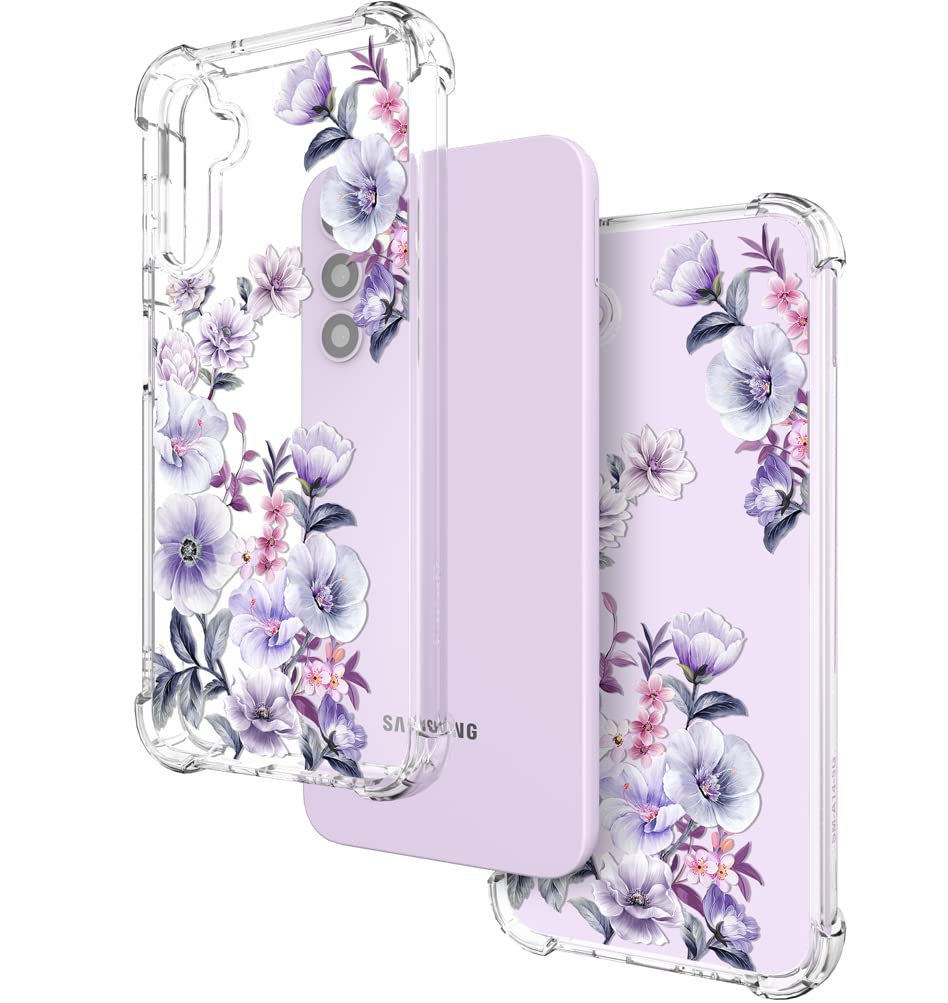 Hungo Compatible With Samsung Galaxy S23 Case Floral Flower Cute Clear Design, Girly For Women Girls Floral Transparent Pink Ane