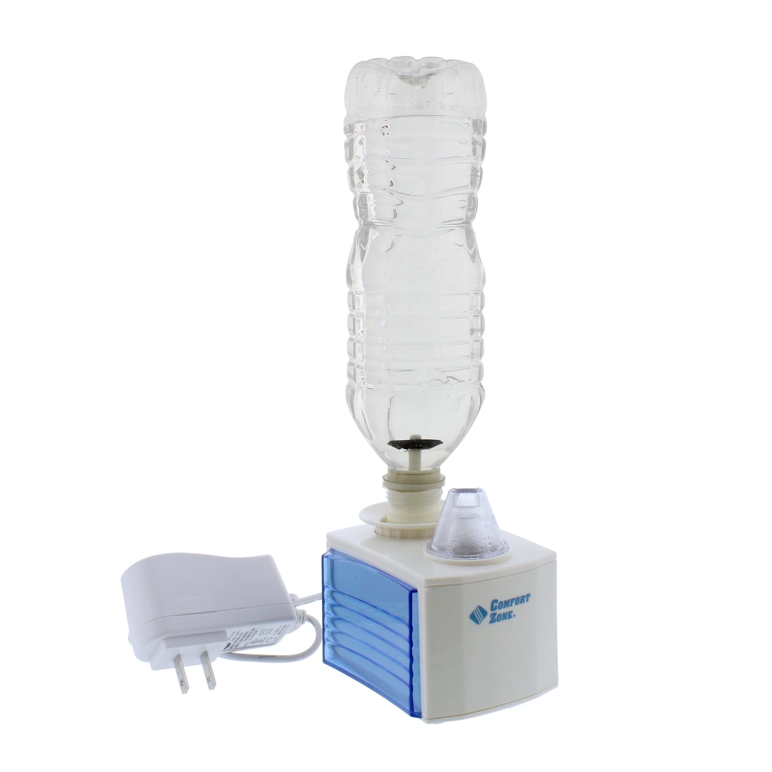 Comfort Zone Ultrasonic Turn Bottle Into Into Personal Portable Humidifier   6 Hour Operation   Whisper Quiet, Travel, White