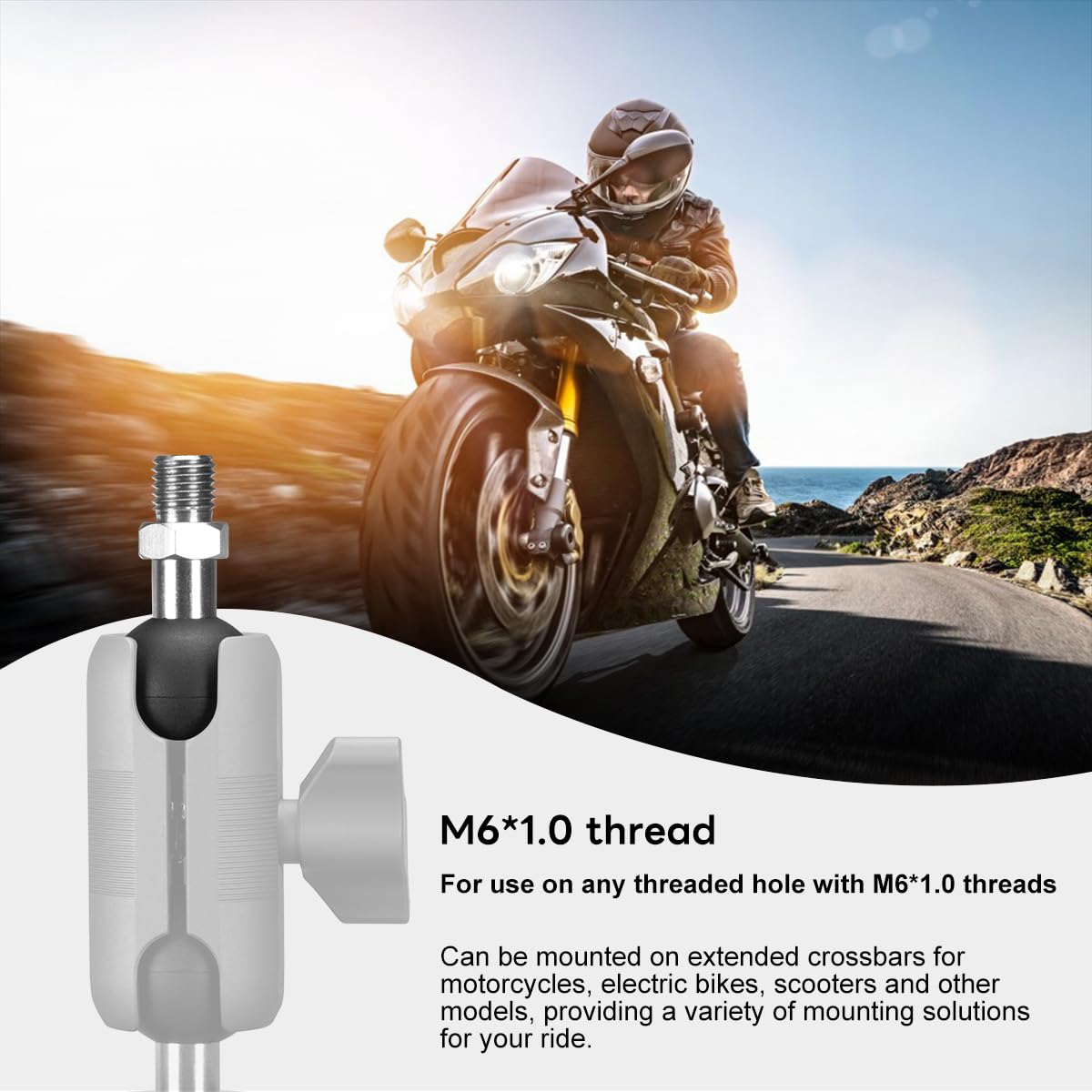 Fanaue M6 02 Aluminum 1'' Ball Head Adapter With M6X1.0 Threaded Post For Ram Mounts B Size Double Socket Arm & Bike Motorcycle