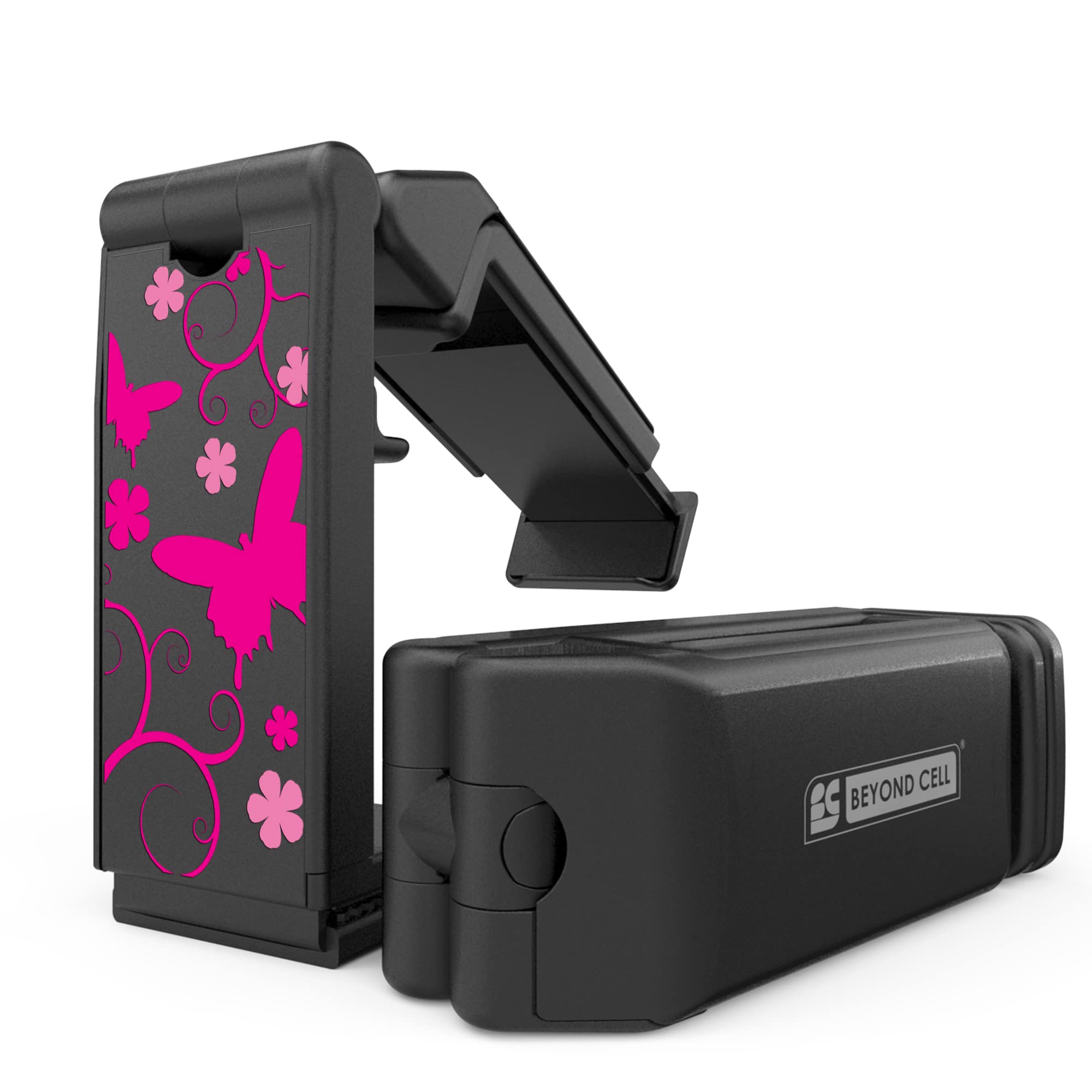 Beyond Cell Travel Accessories, Universal Seat Back Tray Table Hands Free Phone Clip Holder, Adjustable Pocket Size Airplane Tra