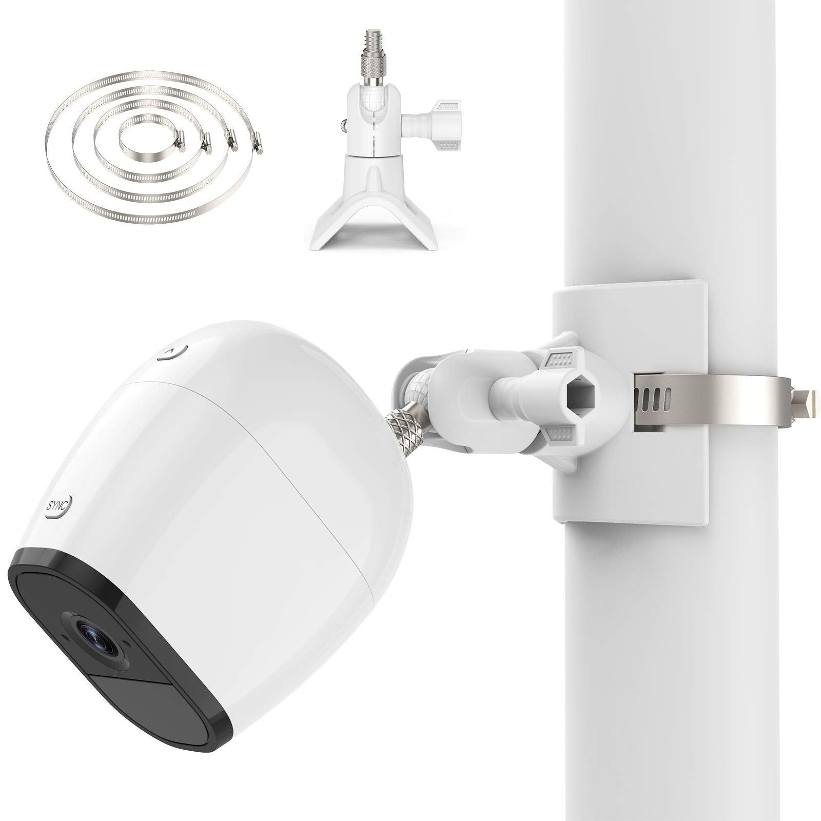 Outdoor Camera Mount For Arlo Pro 5S/Pro 4/Pro 3/Ultra 2/Essential Xl, For Eufycam 2C/2C Pro And More 1/4�� Threaded Camera No Drill Pole Mount(White, 1 Pack)