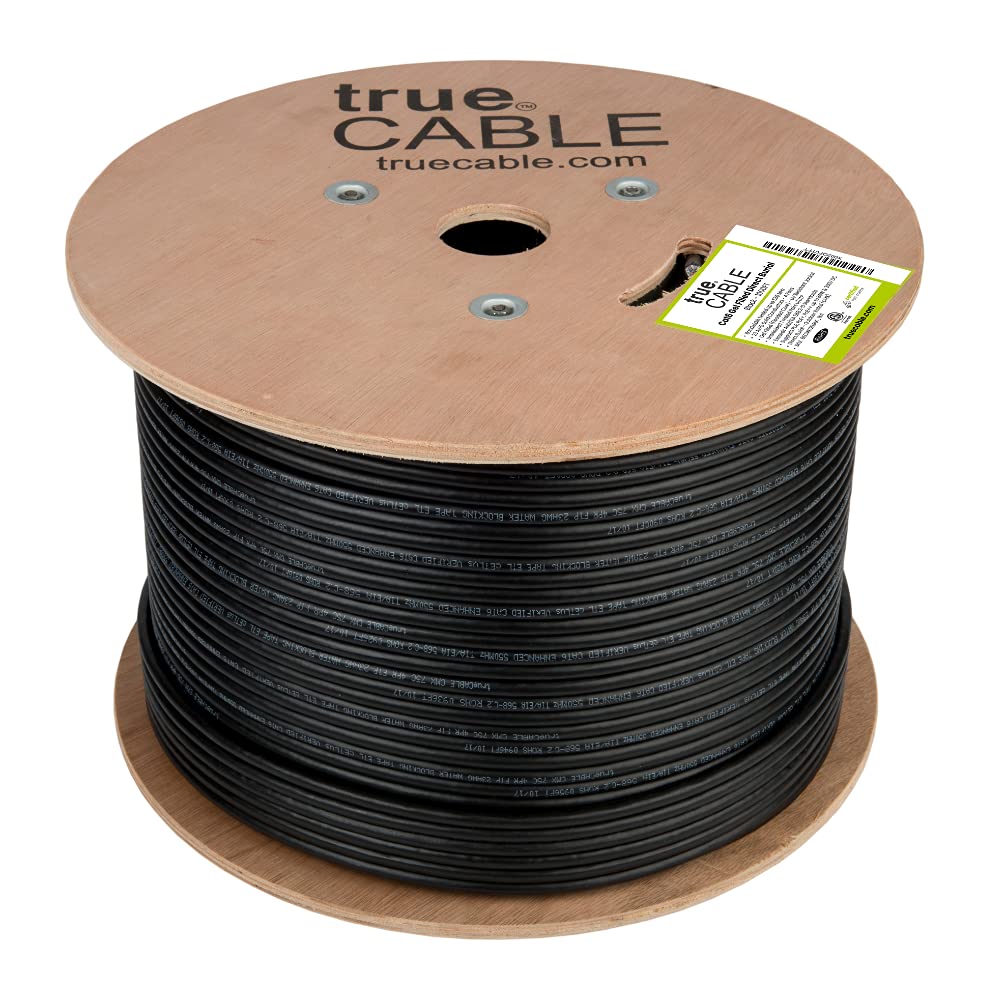 Truecable Cat6 Direct Burial, Gel Filled, 1000Ft, Black, Waterproof, Cmx, 23Awg Solid Bare Copper, 550Mhz, Poe++ (4Ppoe), Etl Listed, Unshielded Utp, Bulk Ethernet Cable