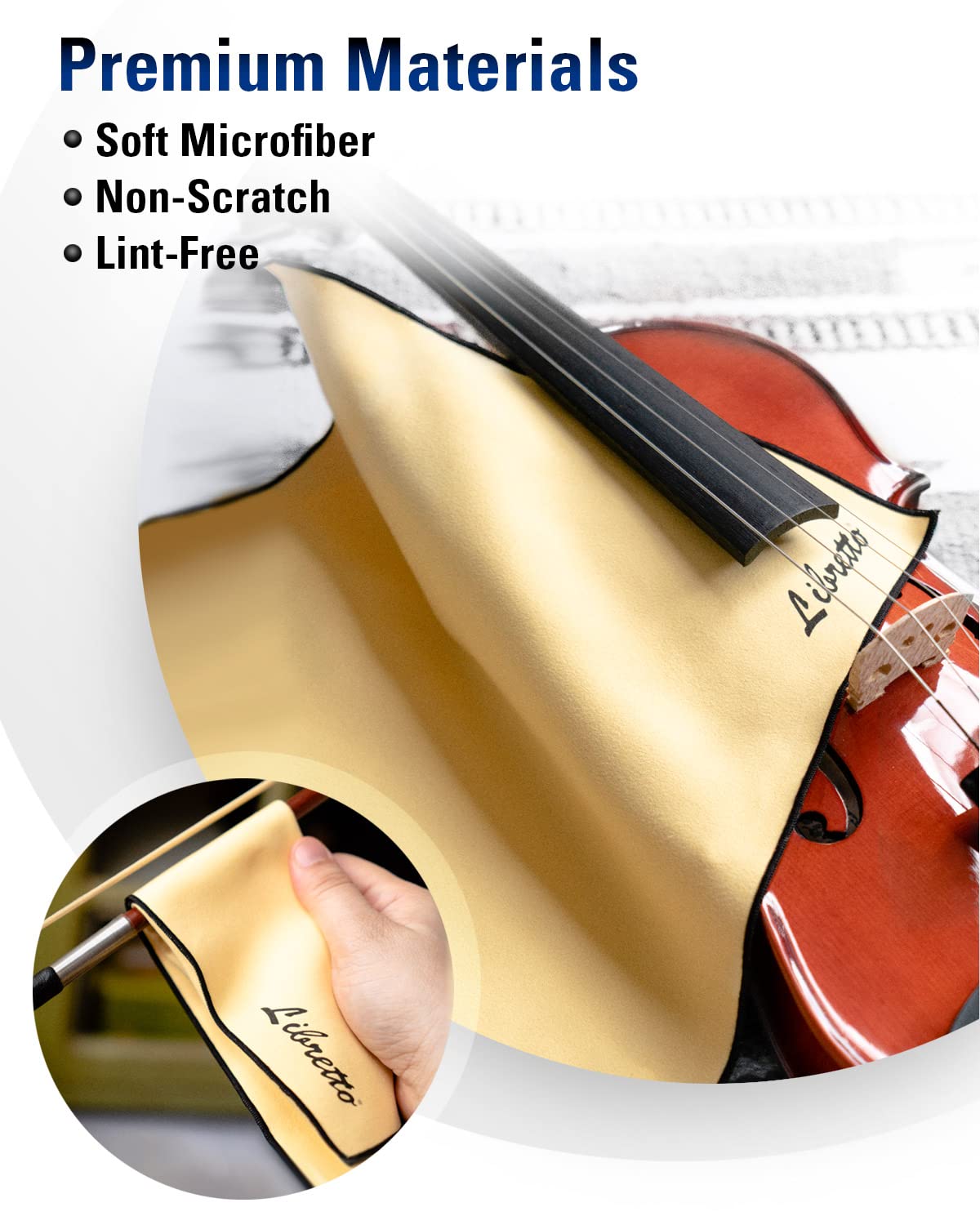 Libretto Microfiber Polish Cloth For Musical Instrument, 3 Sizes In 1 Pack, Violin And Cello Cleaning Product, Yellow, Lint Free