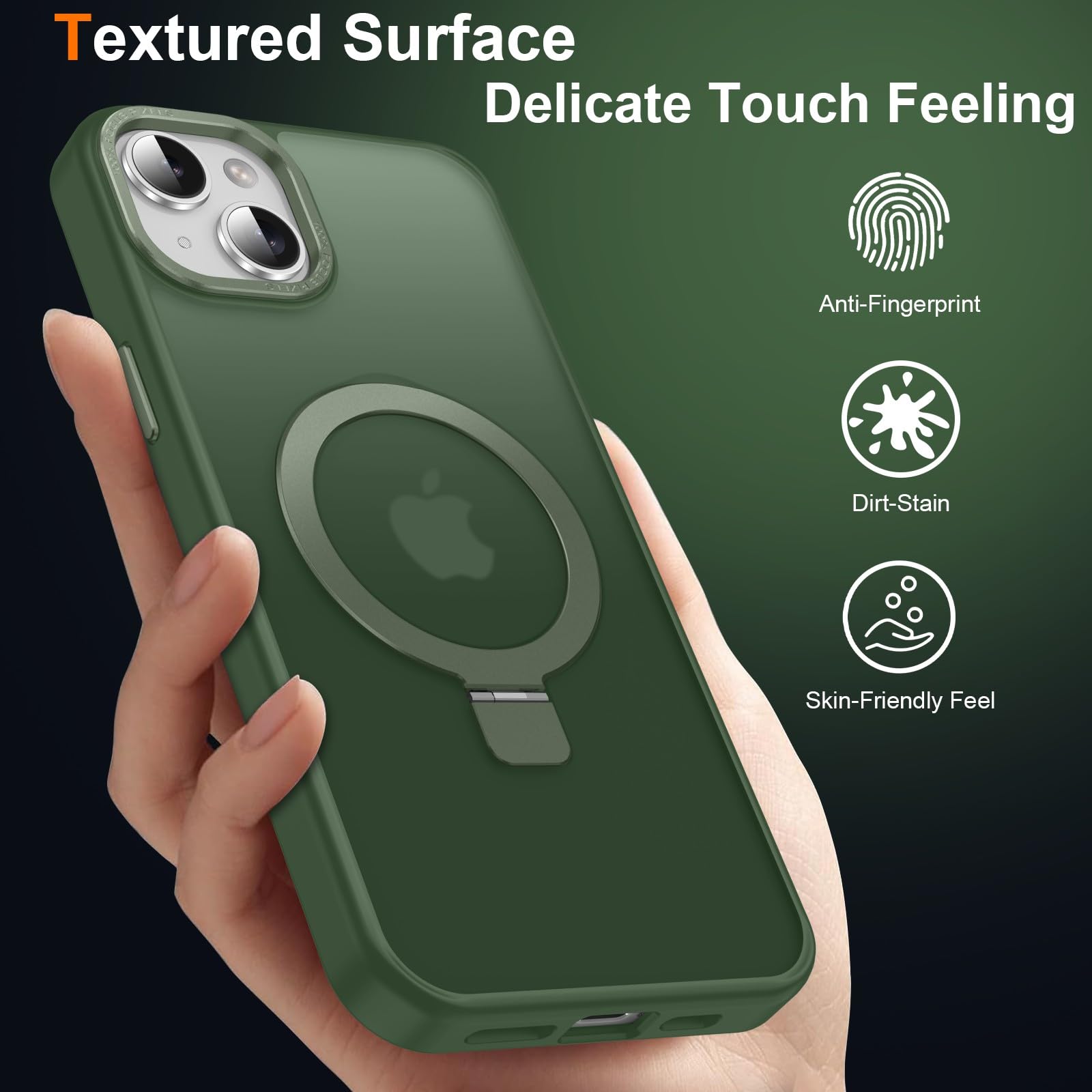 Lufanbis Magnetic For Iphone 13 Case With Ring Stand, [10 Ft Drop Protection] [Velvety Touch] Slim Translucent Matte Back Shockp