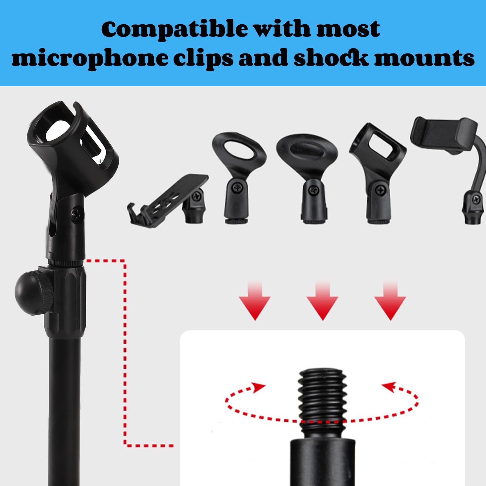 Youeon 2 Pack Desktop Mic Stand With Mic Clip, Adjustable Microphone Stand Table Mic Stand For Snowball, Spark, Other Microphone