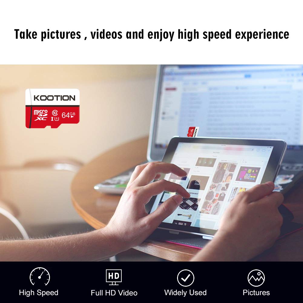 Kootion 64Gb Micro Sd Card 2 Pack, Micro Sdxc Memory Card Class 10 Micro Sd Cards Uhs I, C10, U1, High Speed Tf Flash Card With