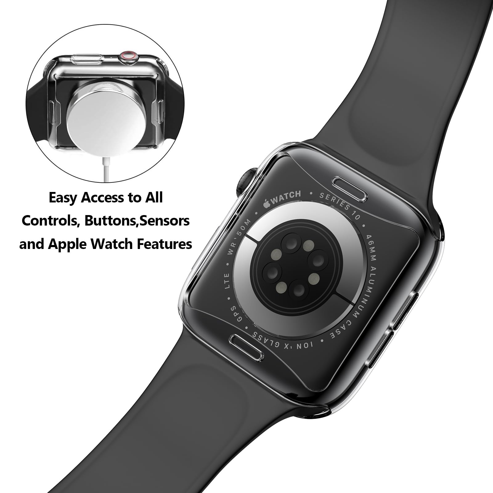 JULK Apple Watch Case Series 10 (2024) 46mm, Full-Body Soft TPU Protector, Ultra-Thin, Shockproof, Transparent - 2 Pack