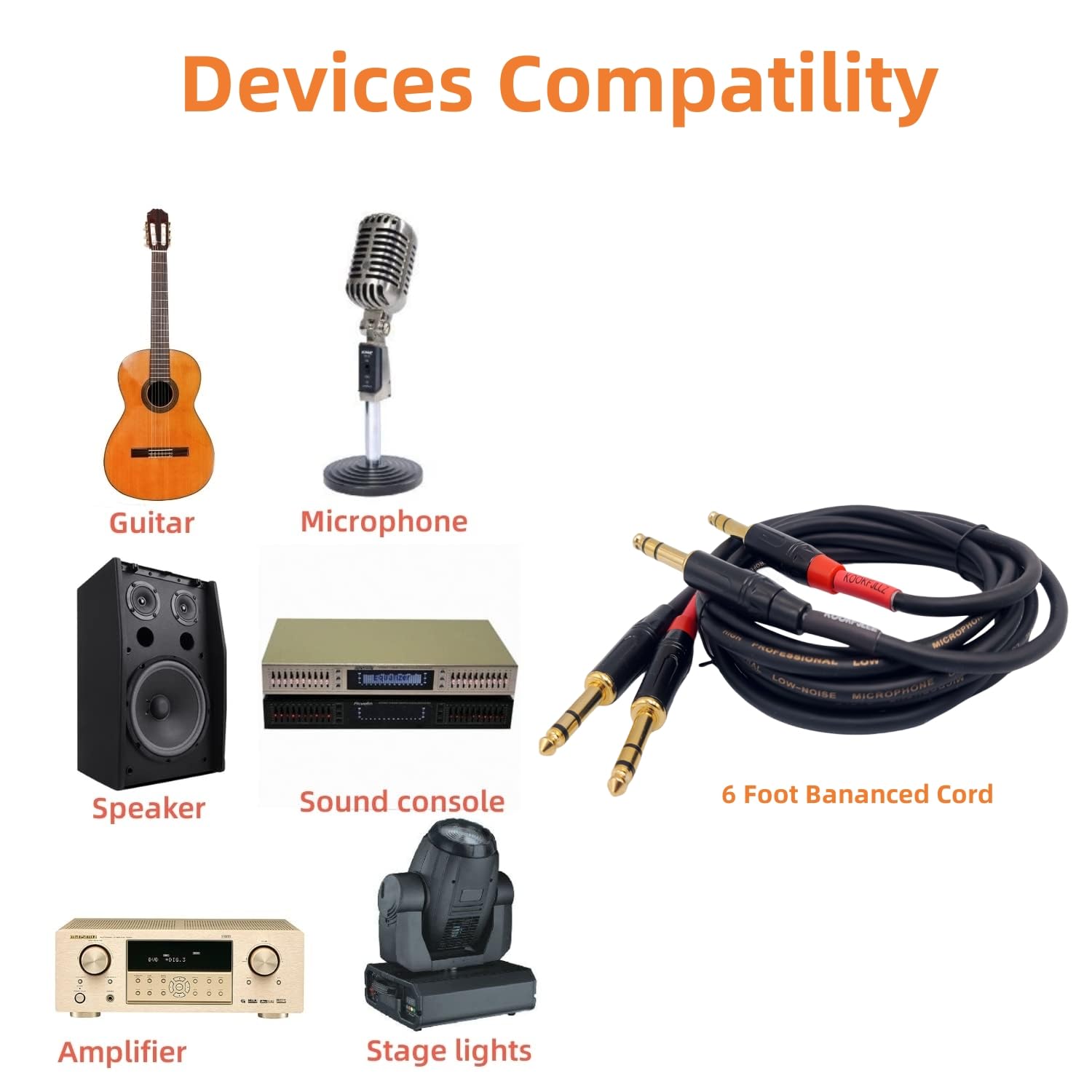 Kookfjllz Speakers Cable, 6 Foot Balanced Trs 1/4   , 2 Pack