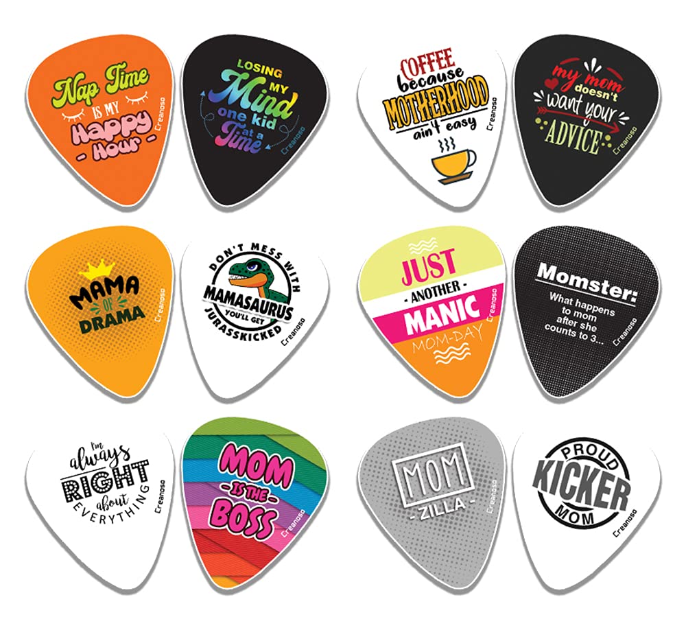 Creanoso Funny Mom Quotes Collections Guitar Picks (12Pack)  Premium Music Gifts & Guitar Accessories For Music Lovers And Mus