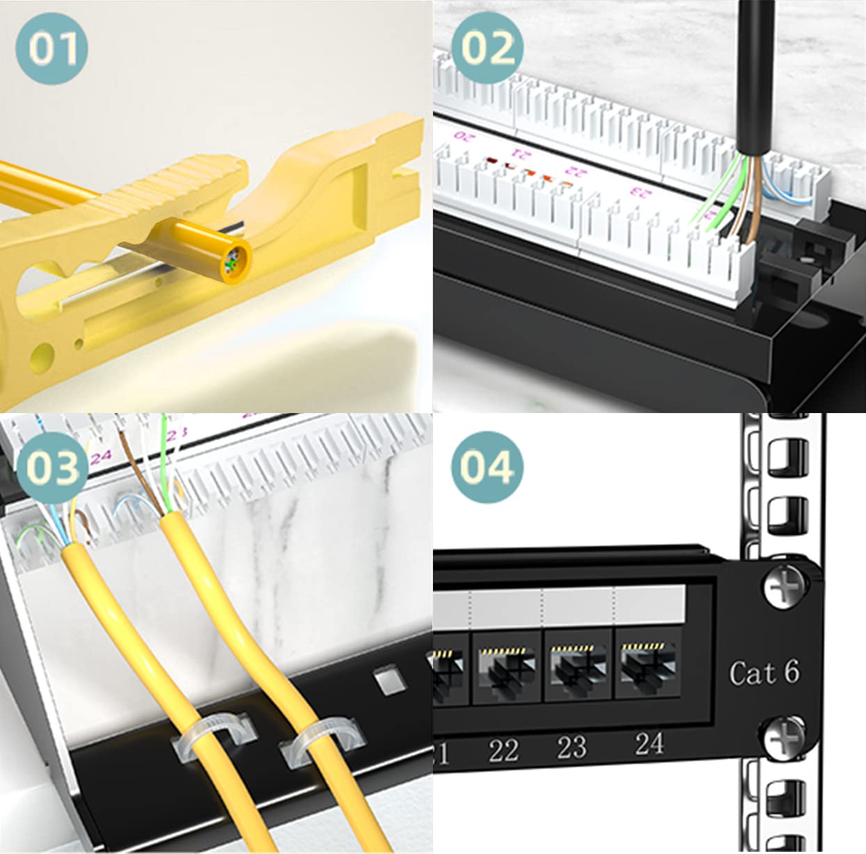 Tedgetal Cat6 Patch Panel 24 Port 1U, Keystone Patch Panel 19'' Rackmount Or Wallmount 10G Support For Cat6, Cat5E, Cat5 Cabling