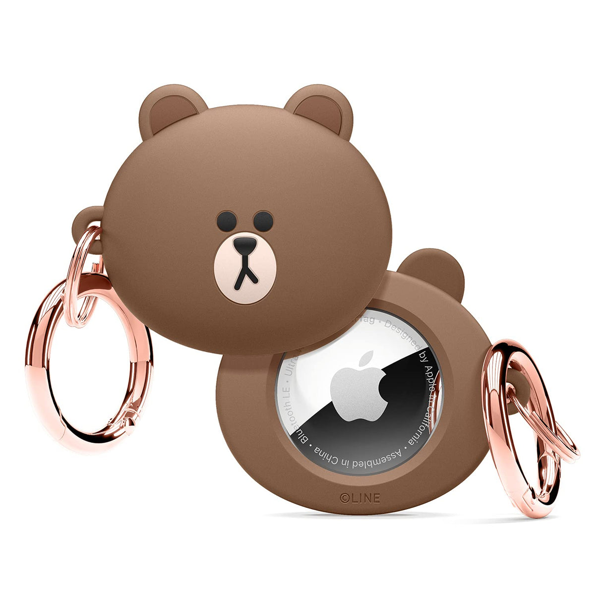 elago l LINE Friends Silicone Case Compatible with Apple AirTag Tracker - Full Protection, Keychain Included, Slim and Simple Design, Scratch-Free, Drop Protection [Official Merchandise] (Brown)