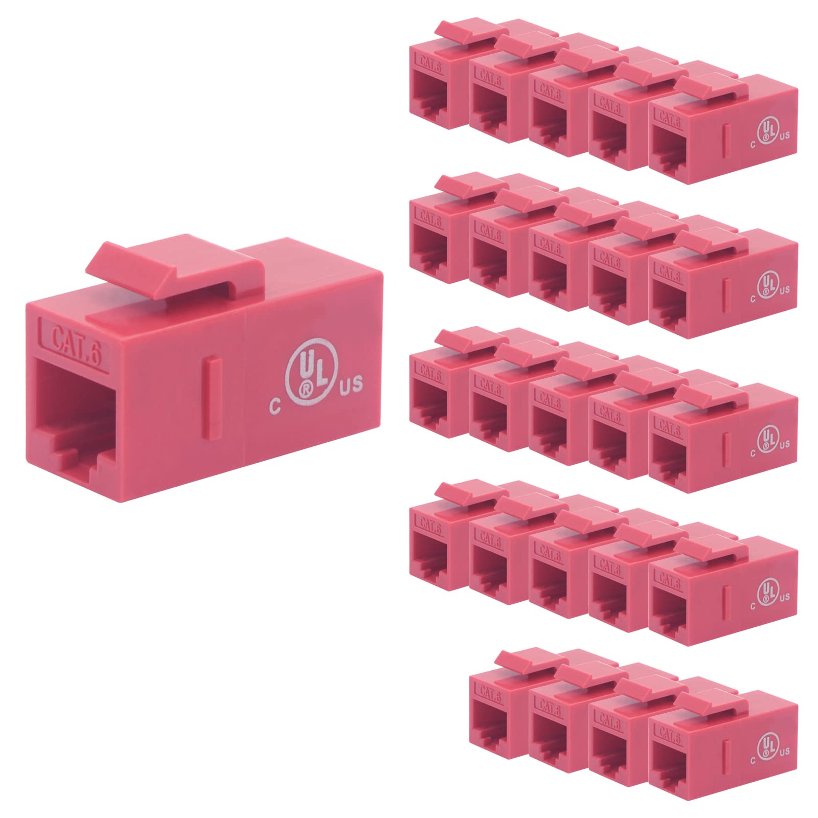 Vce 25 Pack 90 Degree Cat6 Rj45 Keystone Jack, Punch Down Keystone Jack Adapter Red Ul Listed