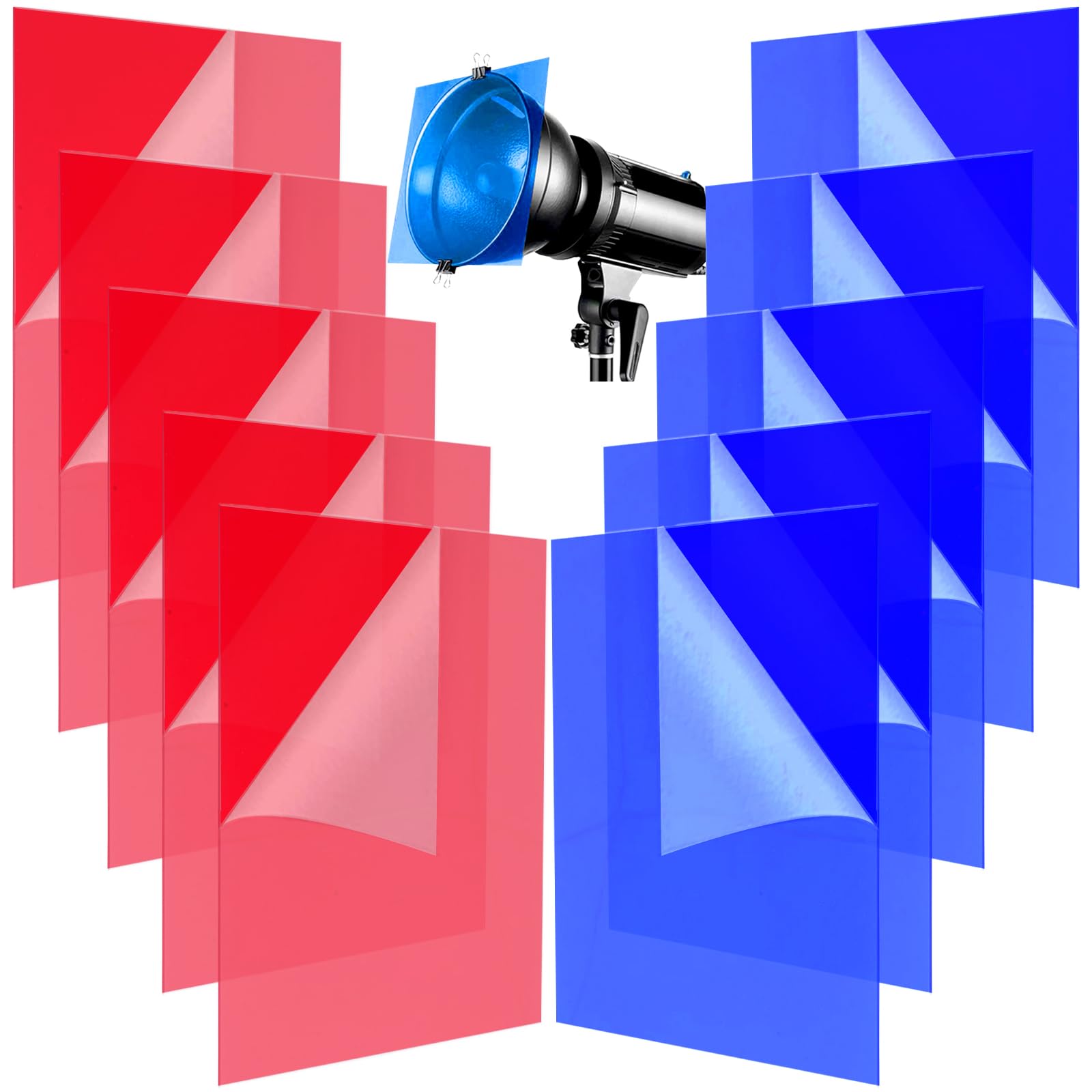 Siqinzongwa (10 Pcs) Gel Light Filter, Red And Navy Blue Transparent Color Lighting Gel Filter Correction Plastic Sheets 8.5 X 1