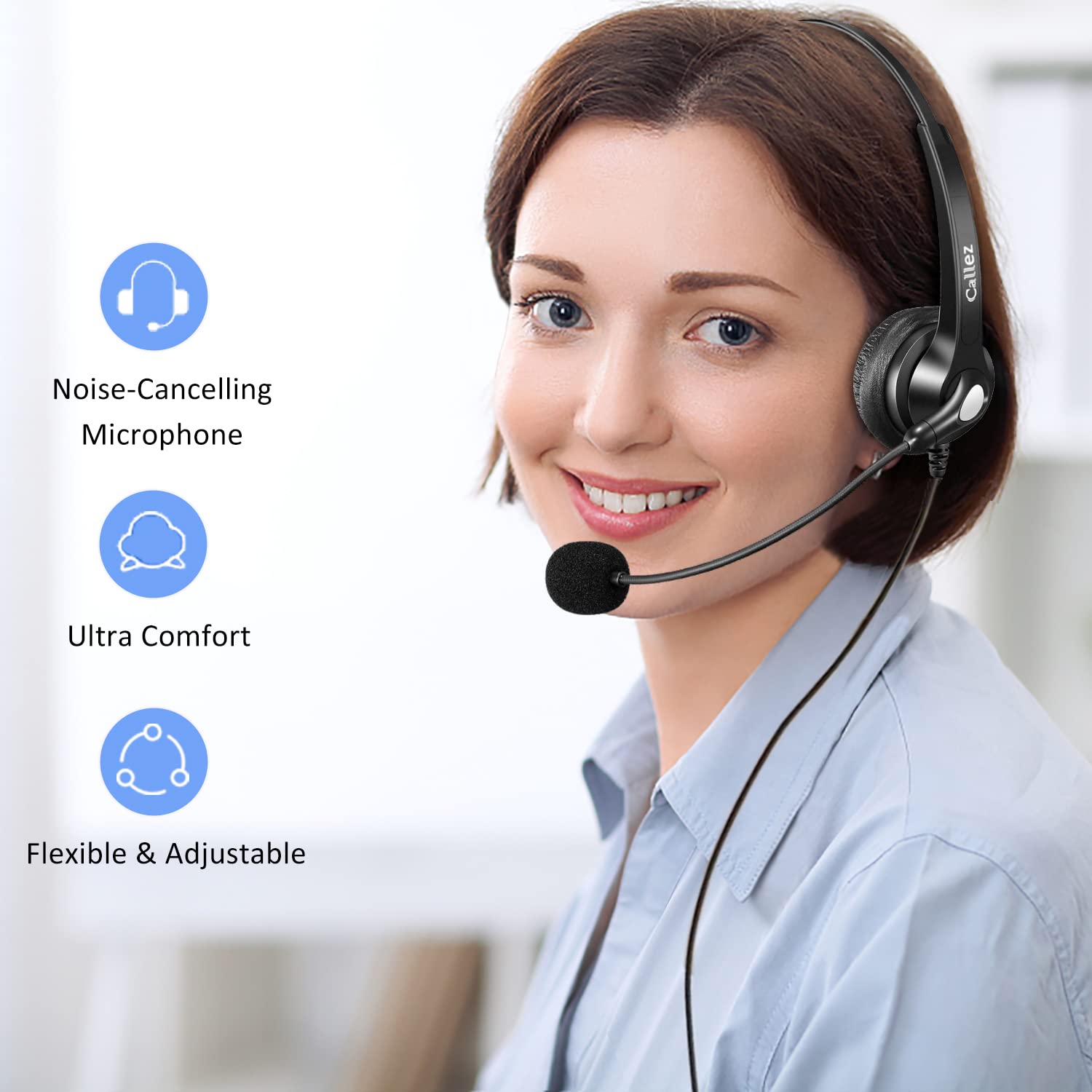Rj9 Telephone Headset With Mic Noise Cancelling, Quick Disconnect Phone Headset Compatible With Polycom Voip Vvx311 Vvx411 Vvx25