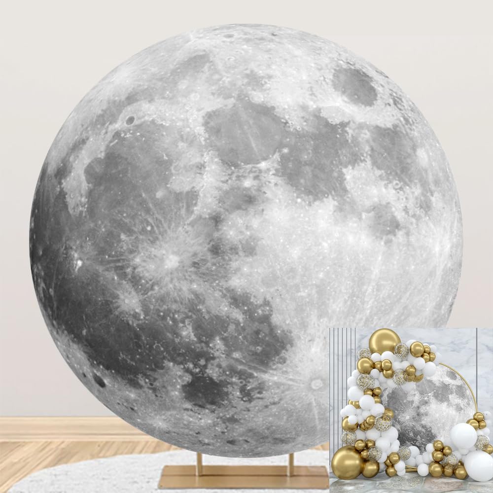 Dorcev Diameter 7.5Ft Outer Space Round Backdrop Cover Universe Moon Surface Mysterious Fantasy Cosmic Planet Photography Backgr