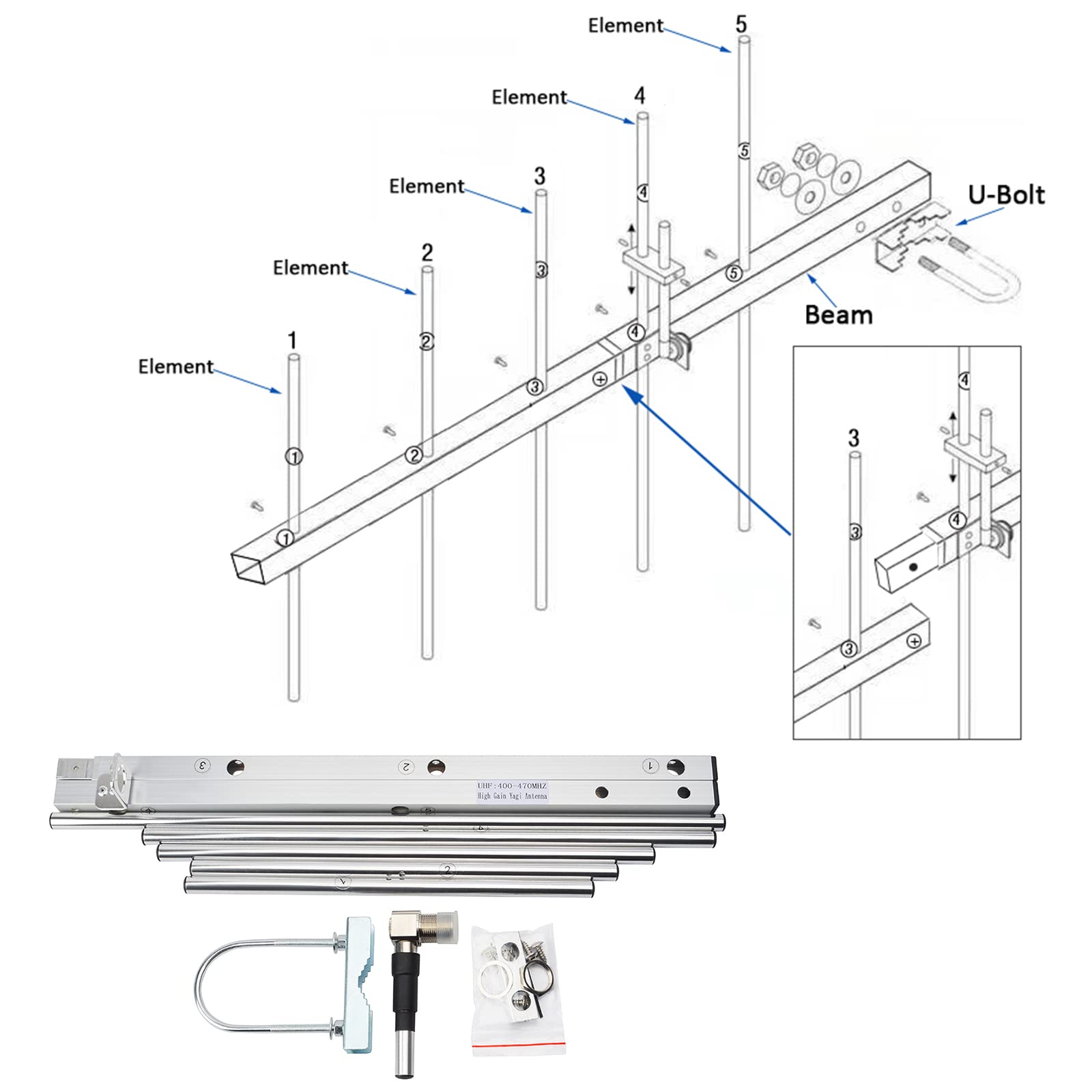 Twayrdio Tw Yg05 Outdoor Yagi Antenna Uhf 400 470Mhz High Gain 9 Dbi Sl16 Female Aluminum Alloy Antenna For Ham Radio Mobile Tra
