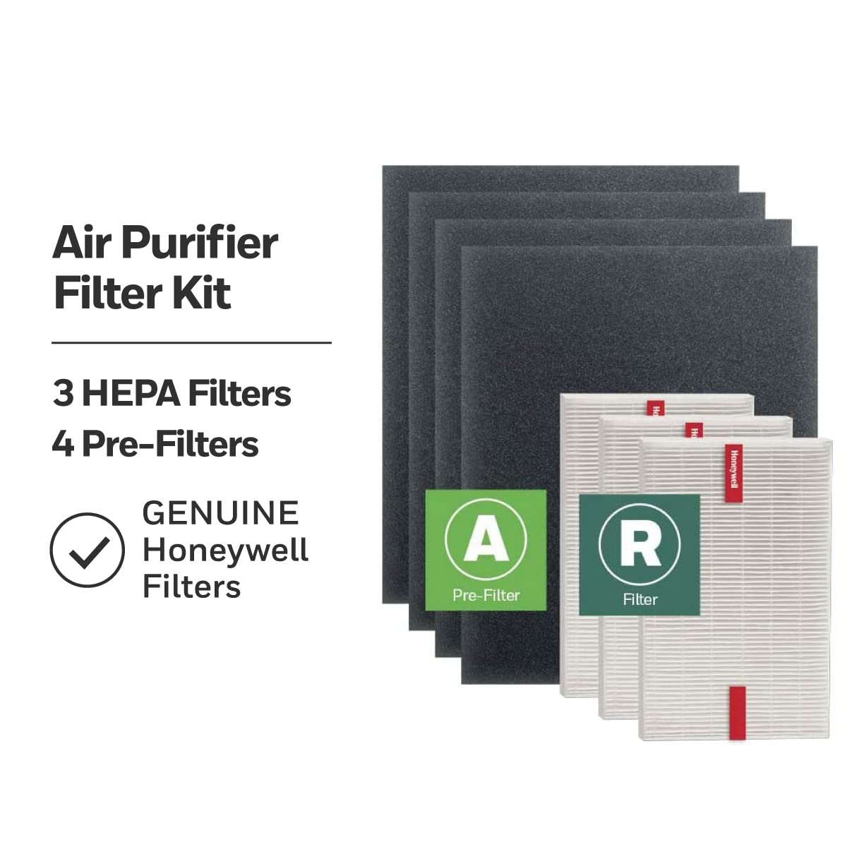 Honeywell Hepa Air Purifier Filter Kit - Includes 3 Hepa R Replacement Filters And 4 A Carbon Pre-Cut Pre-Filters - Airborne All