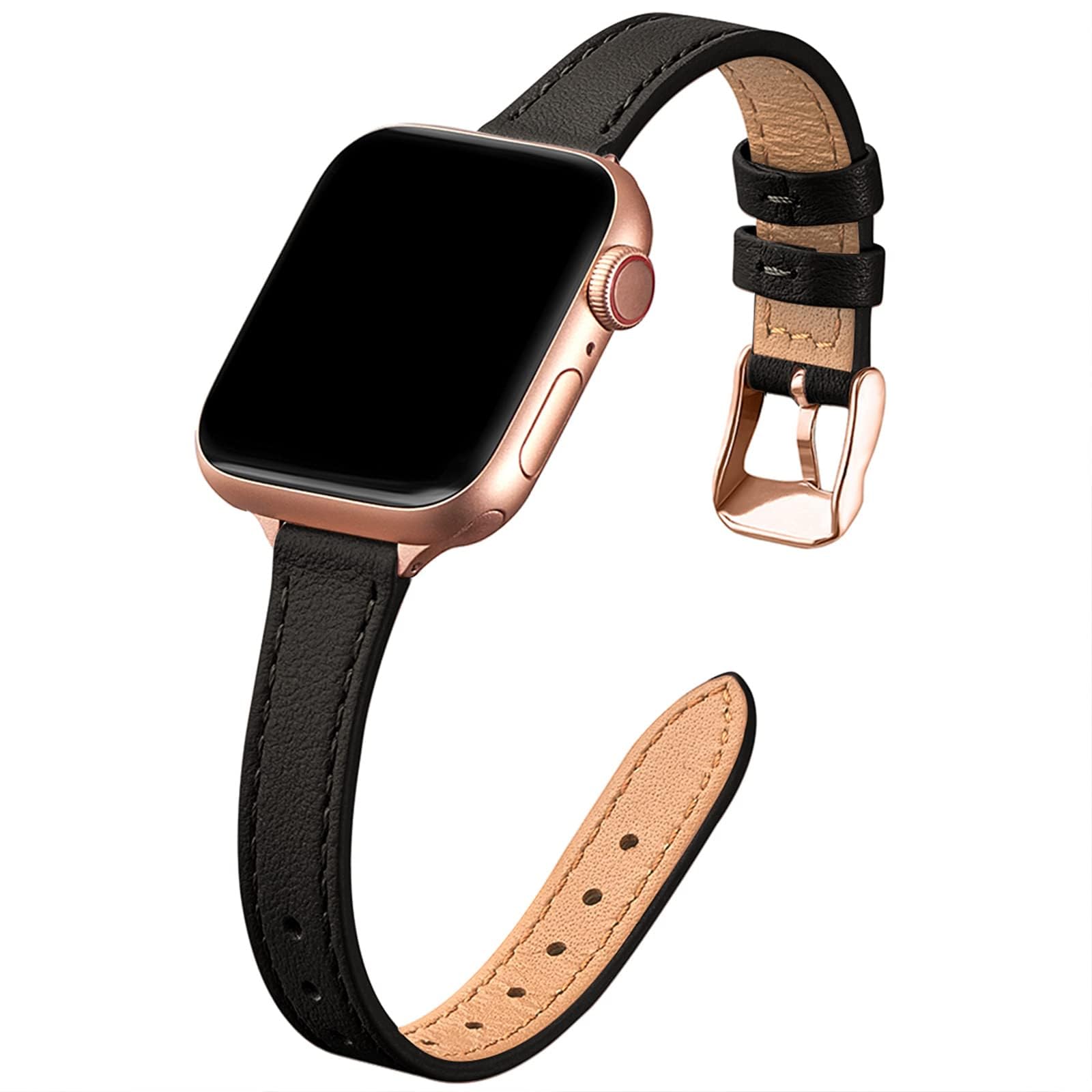 Stiroll Slim Leather Bands Compatible With Apple Watch Band 38Mm 40Mm 41Mm 42Mm 44Mm 45Mm 46Mm 49Mm,Top Grain Leather Watch Thin