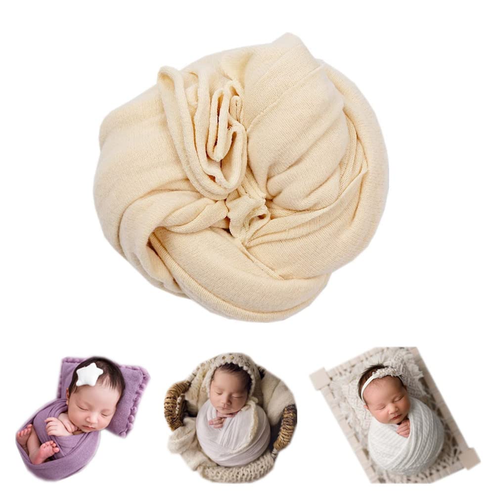 Coberllus Newborn Baby Photo Props Blanket Stretch Knit Double Side Wrap For Boys Girls Photography Shoot (Beige)
