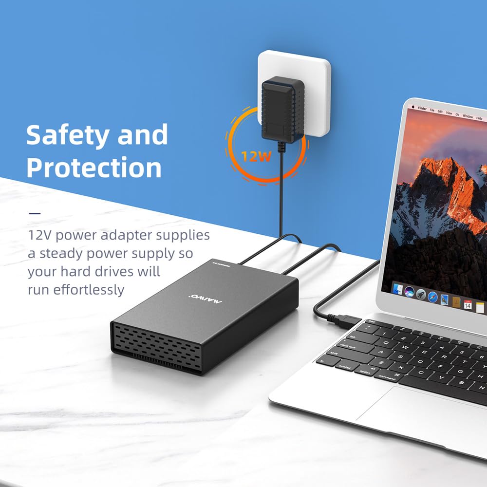 Maiwo K3527C Hard Drive Enclosure, External Hdd Enclosure(6Gbps) With Power Supply For 2.5 3.5 Inch Sata Ssd/Hdd, Compatible With Pc Tv Phone(With Otg) With Type C Port,Fast Heat Dissipation