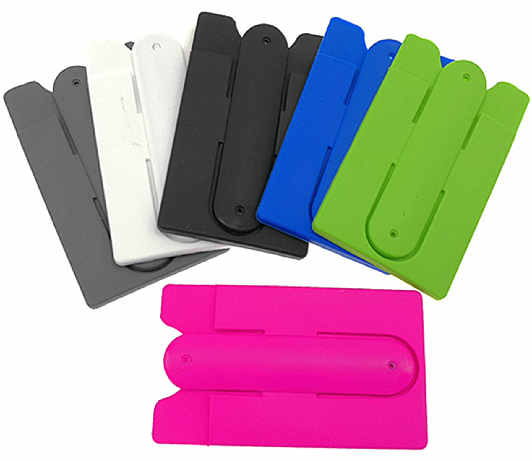 Kinteshun Card Holder With Cell Phone Stand,Stick On Silicon Rubber Smartphone Sleeve Support Wallet(6Pcs)