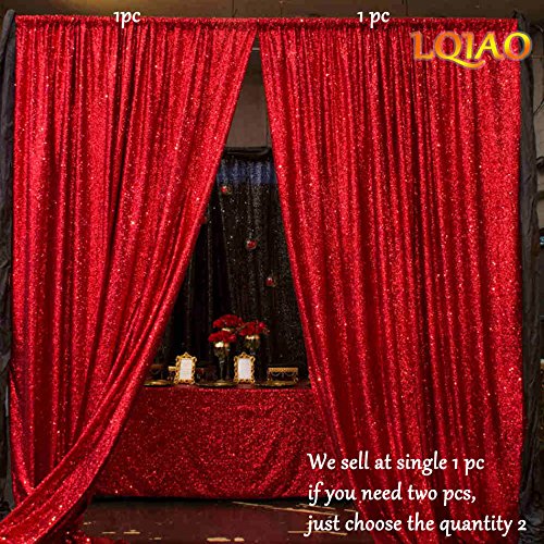 Lqiao Sequin Backdrop Curtain Panel 2X8Ft Red, Sequin Photography Backdrop Curtain For Party/Home Curtain Decoration 1Pc, Pocket