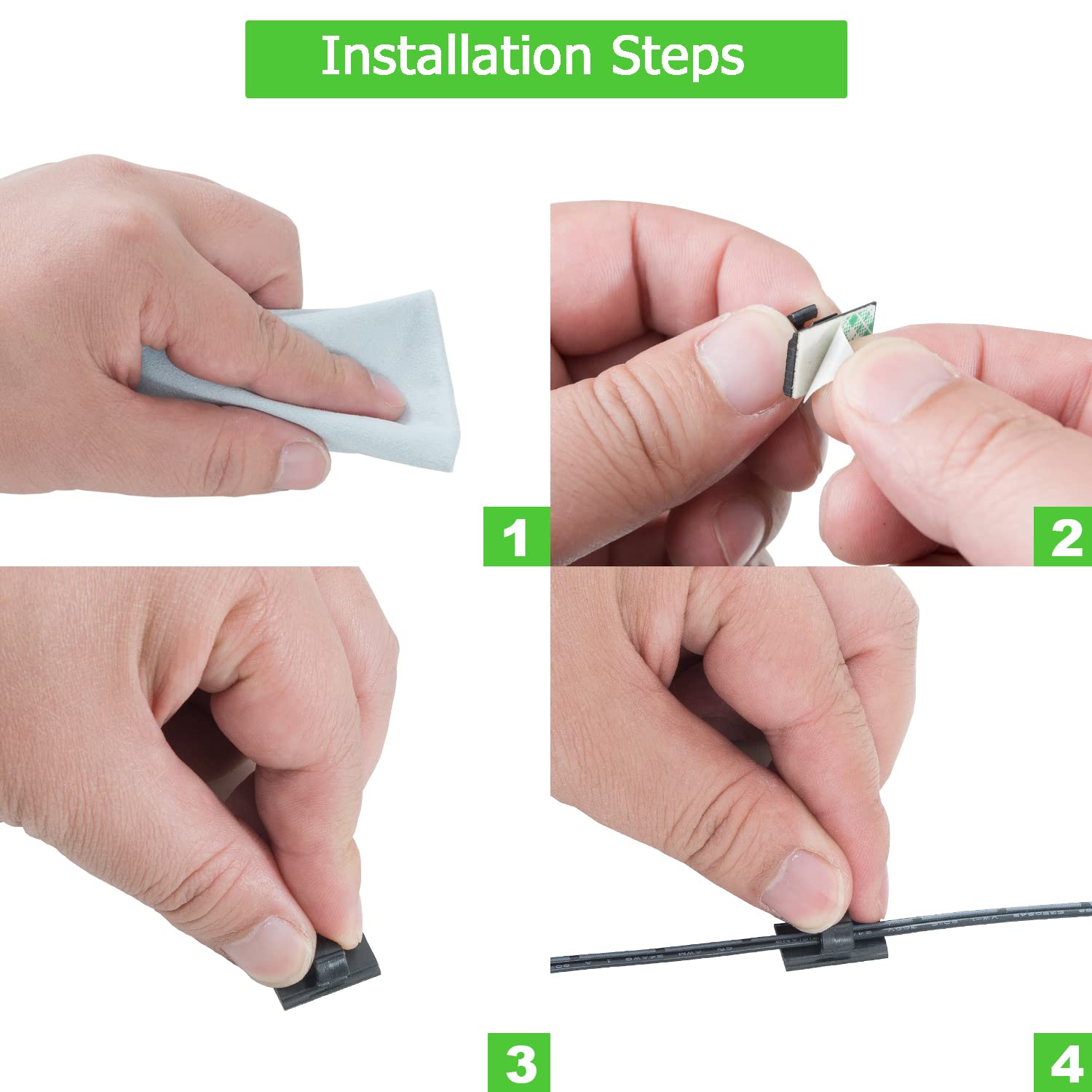 100Pcs Cable Clips Black, Aiboo Upgraded Wire Clips Adhesive With 50Pcs Small Size & 50Pcs Large Size Cable Straps, Mini Cable W