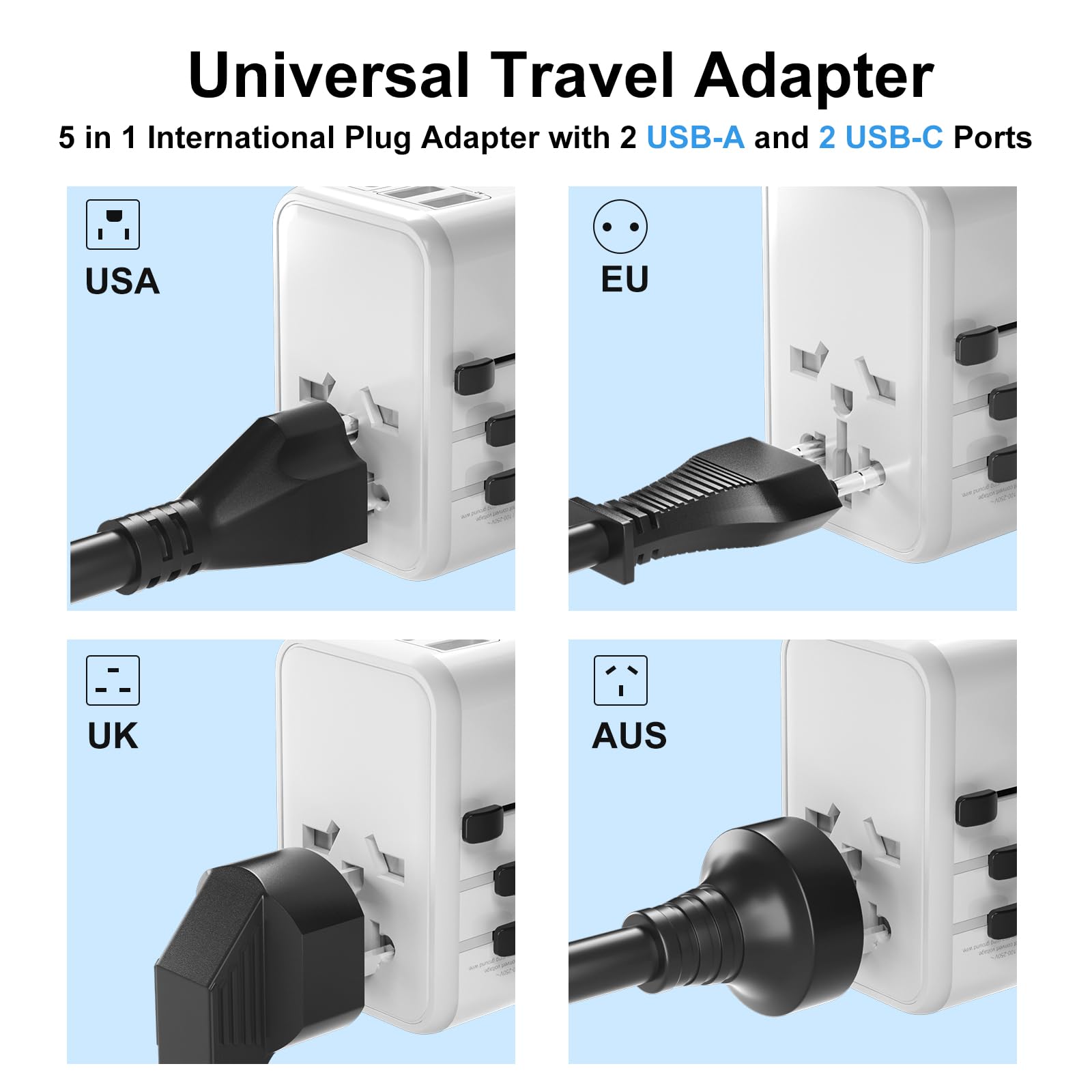 Universal Travel Adapter, International Power Adapter With 2 Usb C And 2 Usb A Ports, 70W Worldwide Travel Wall Charger For Uk?E