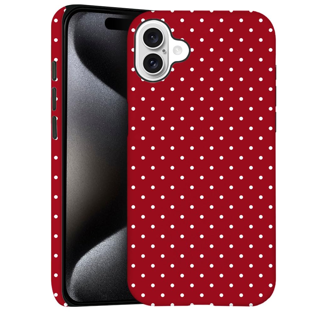 Case for iPhone 16 - Slim Fit Anti-Scratch Phone Case for Girl Women - Cherry Red Polka Dot (Frosted)