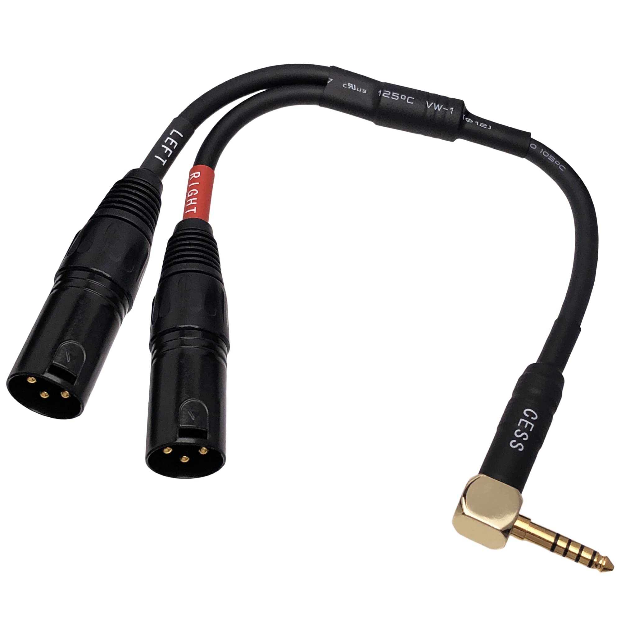 Cess 258 Right Angle 4.4Mm Balanced Male To Dual Xlr Male Plugs Adapter Cable   Shielded With Metal Housings & Heat Shrink Protection, High Fidelity Audio, Durable Design