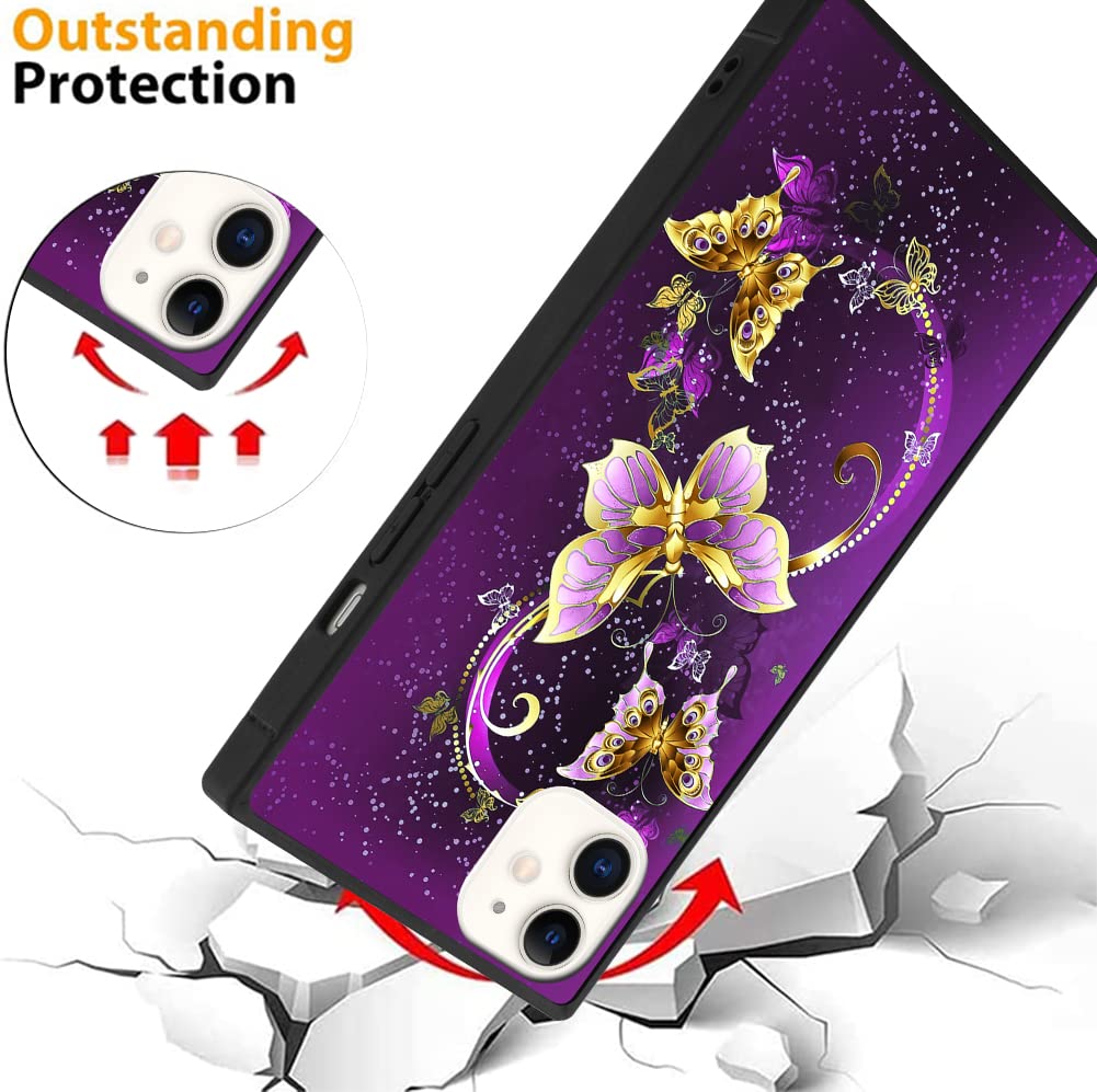 SAKUULO iPhone 12 Case with Screen Protector Kickstand Shock Absorption Soft TPU Edge Hard PC Purple Butterfly 6.1 Inch